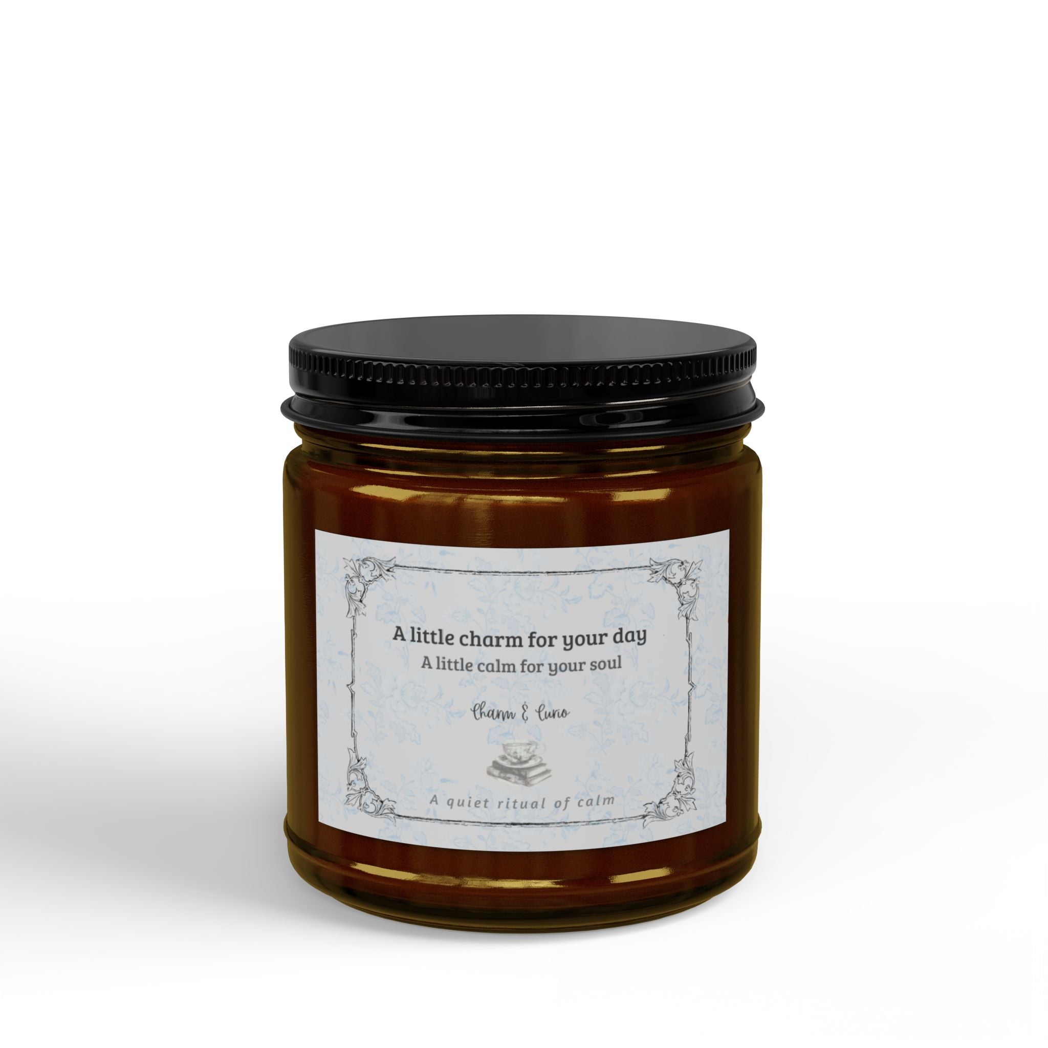 Charm Soy Scented Candle - Amber Jar with Black Lid (4oz)  Blu