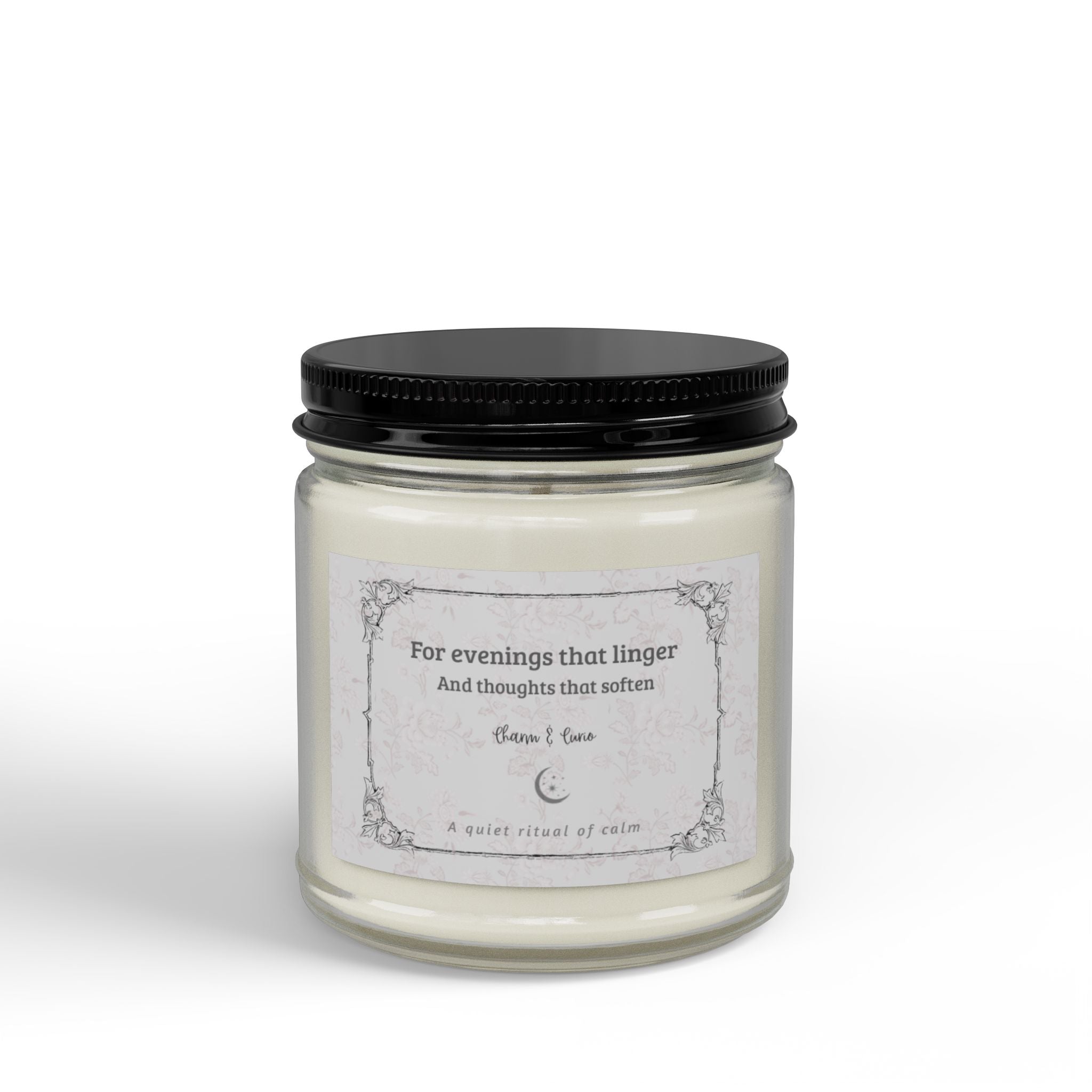 Evenings Linger Soy Scented Candle Jar — Amber Glass with Black Lid (4oz) Rouge Poussiéreux
