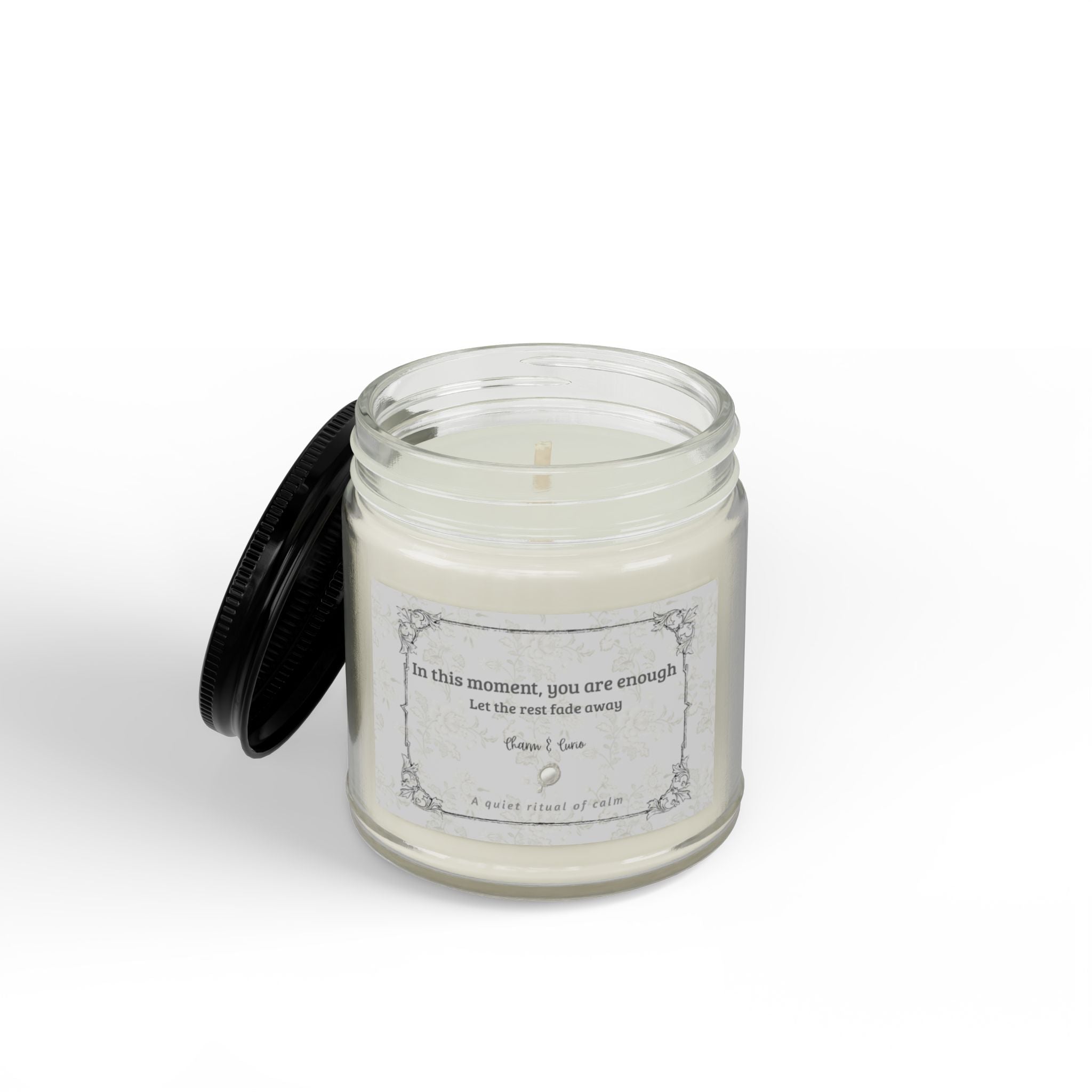 You are Enough Soy Scented Candle Jar – Calming Aromatherapy Candle with Black Lid (4 oz) Vert Ancient