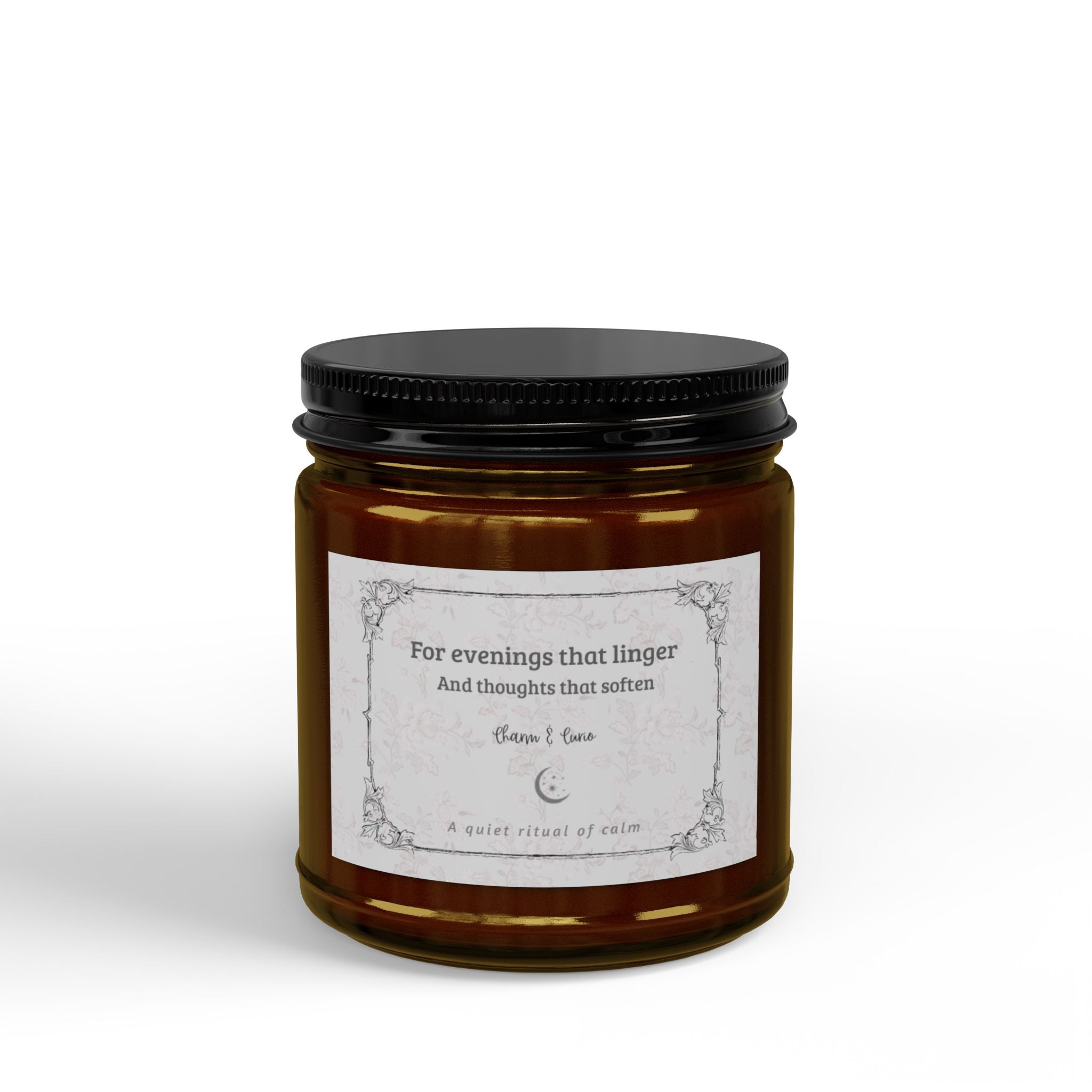 Evenings Linger Soy Scented Candle Jar — Amber Glass with Black Lid (4oz) Rouge Poussiéreux