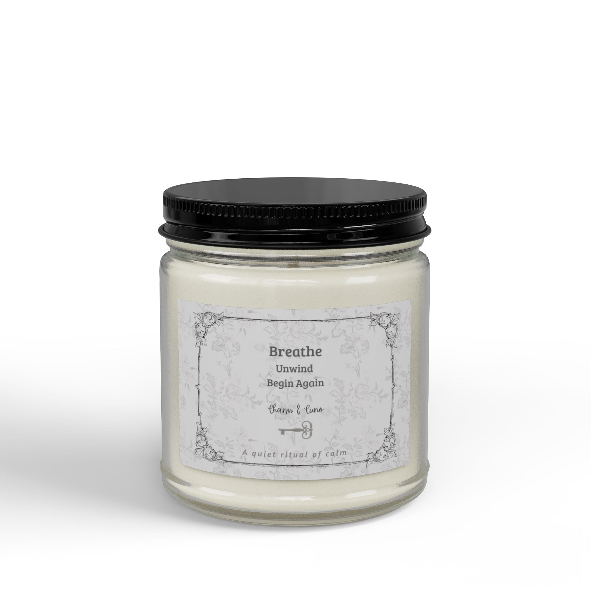 Breathe Scented Soy Candle Jar — Amber Glass with Black Lid (4oz) Grise
