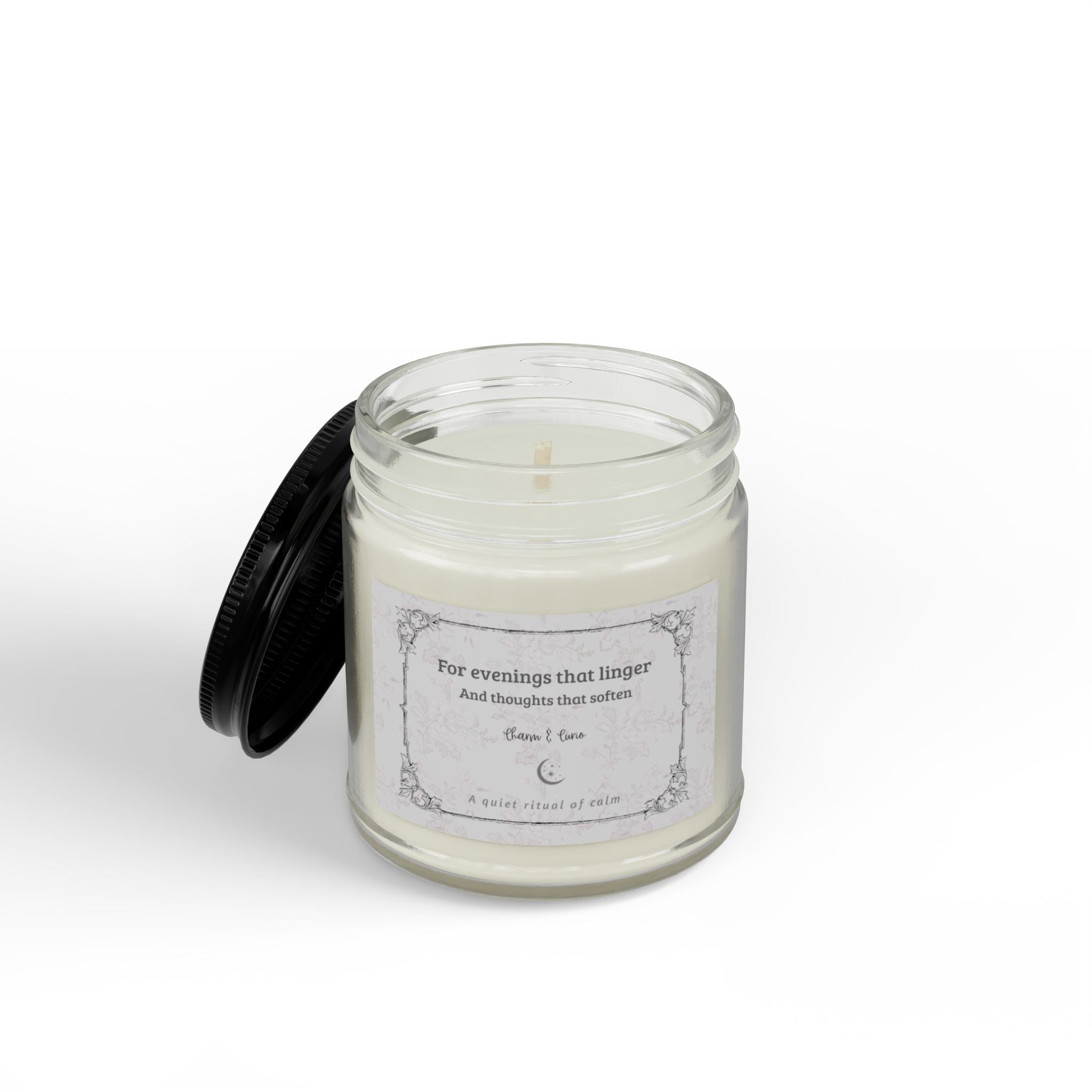 Evenings Linger Soy Scented Candle Jar — Amber Glass with Black Lid (4oz) Rouge Poussiéreux