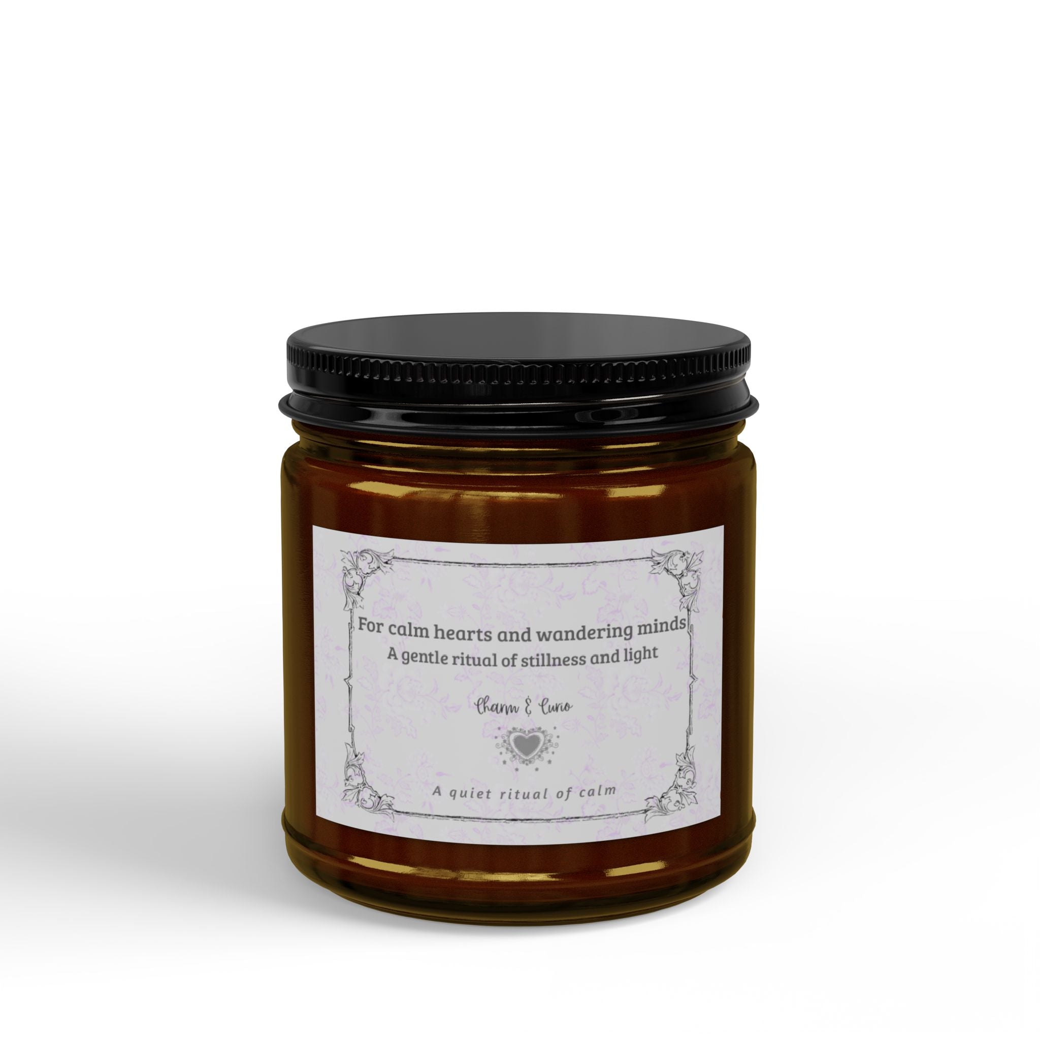 Calm Hearts Soy Scented Candle (4oz) – Amber Jar with Black Lid - Rose