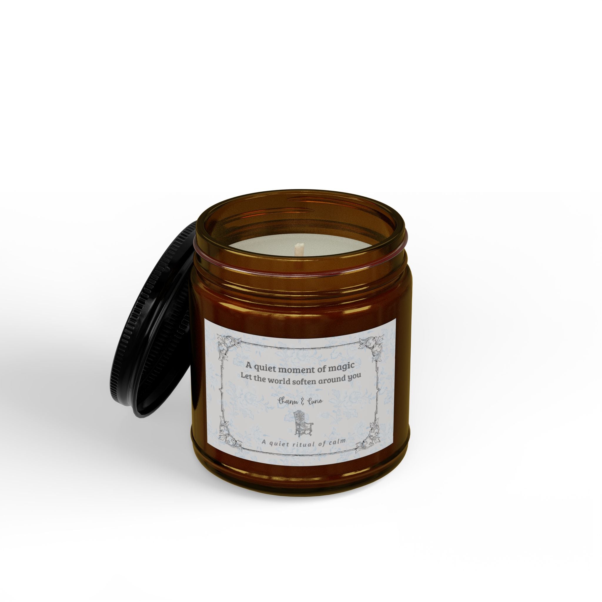 Quiet Moment Amber Glass Soy Candle with Black Lid — Natural Scented Candle (4oz) -  Bleu