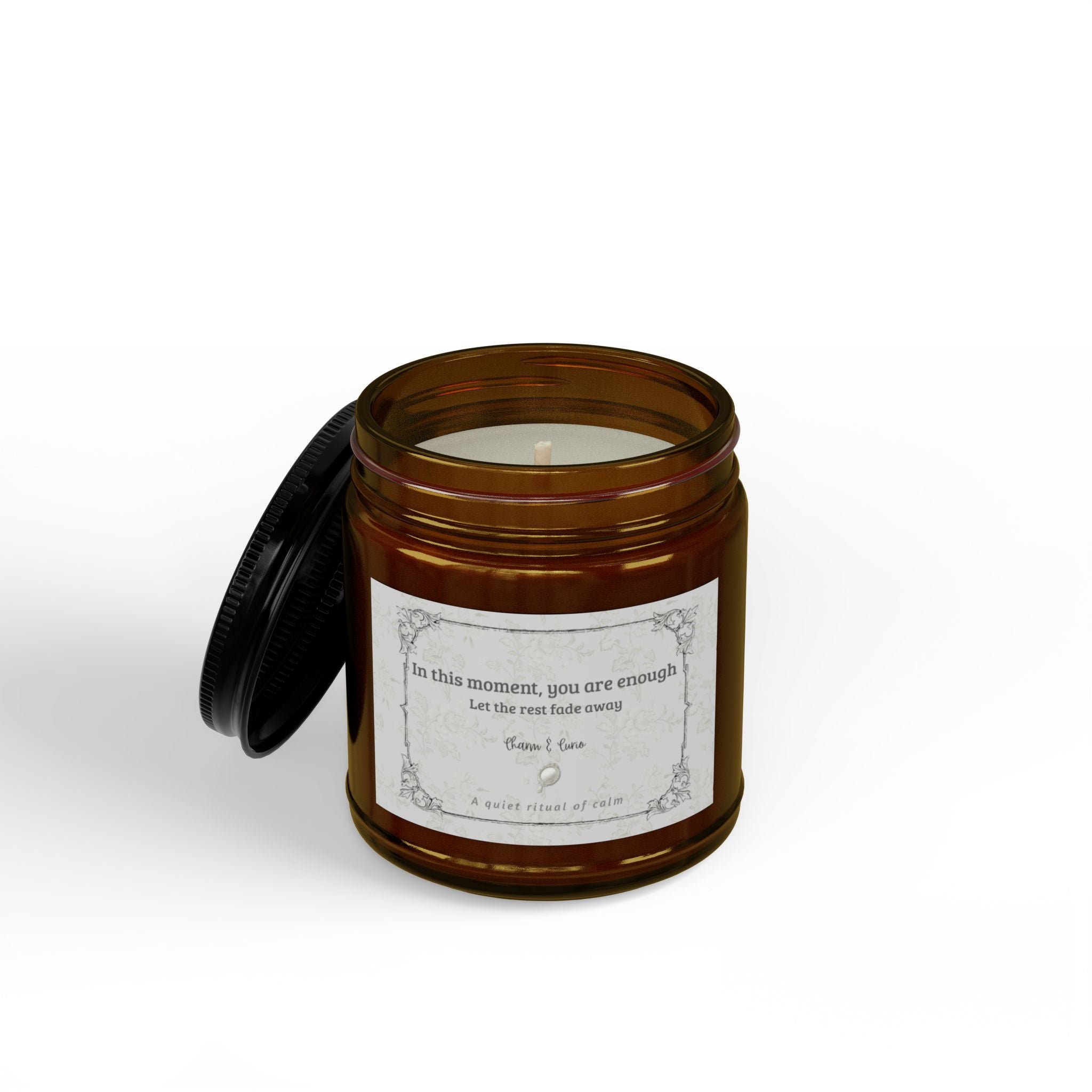 You are Enough Soy Scented Candle Jar – Calming Aromatherapy Candle with Black Lid (4 oz) Vert Ancient