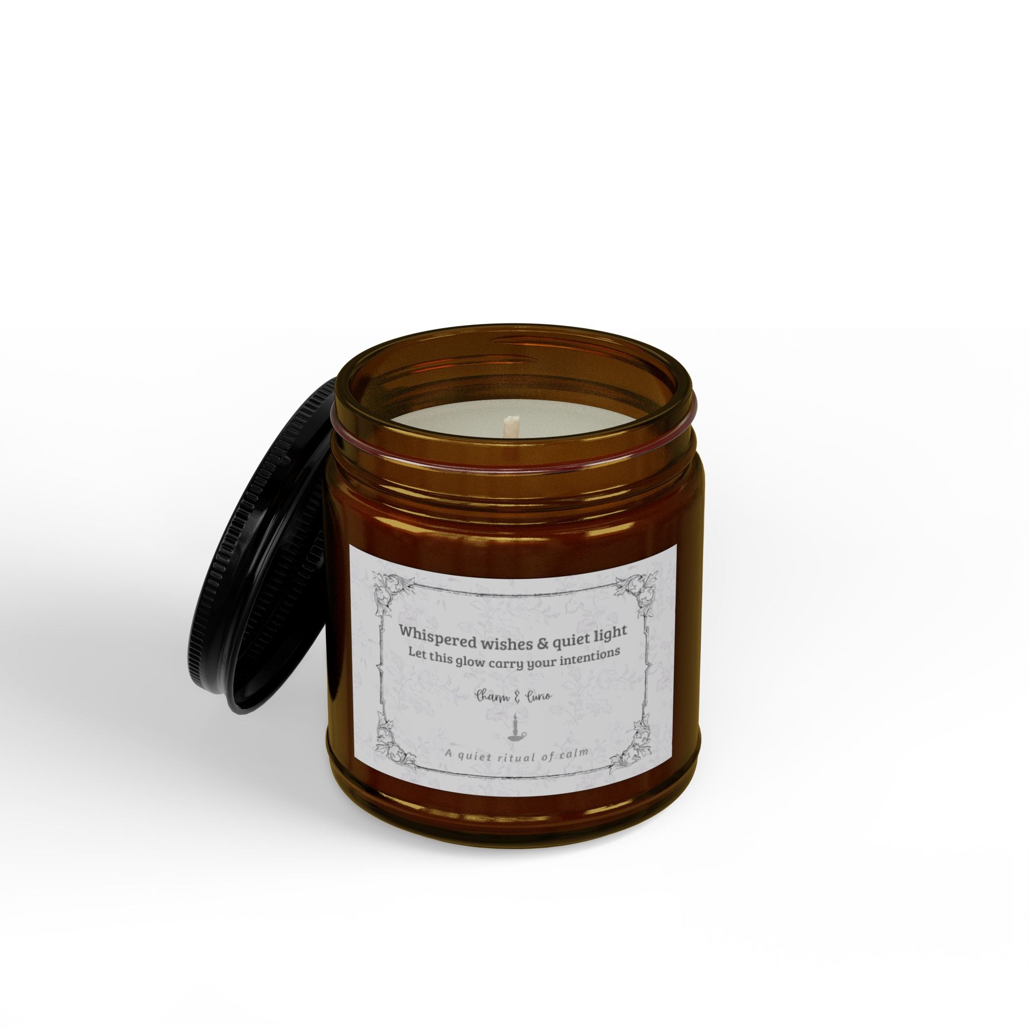 Whispered Wishes Amber Jar Soy Candle – Hand-Poured Scented Candle with Black Lid (4oz) Le Lilas