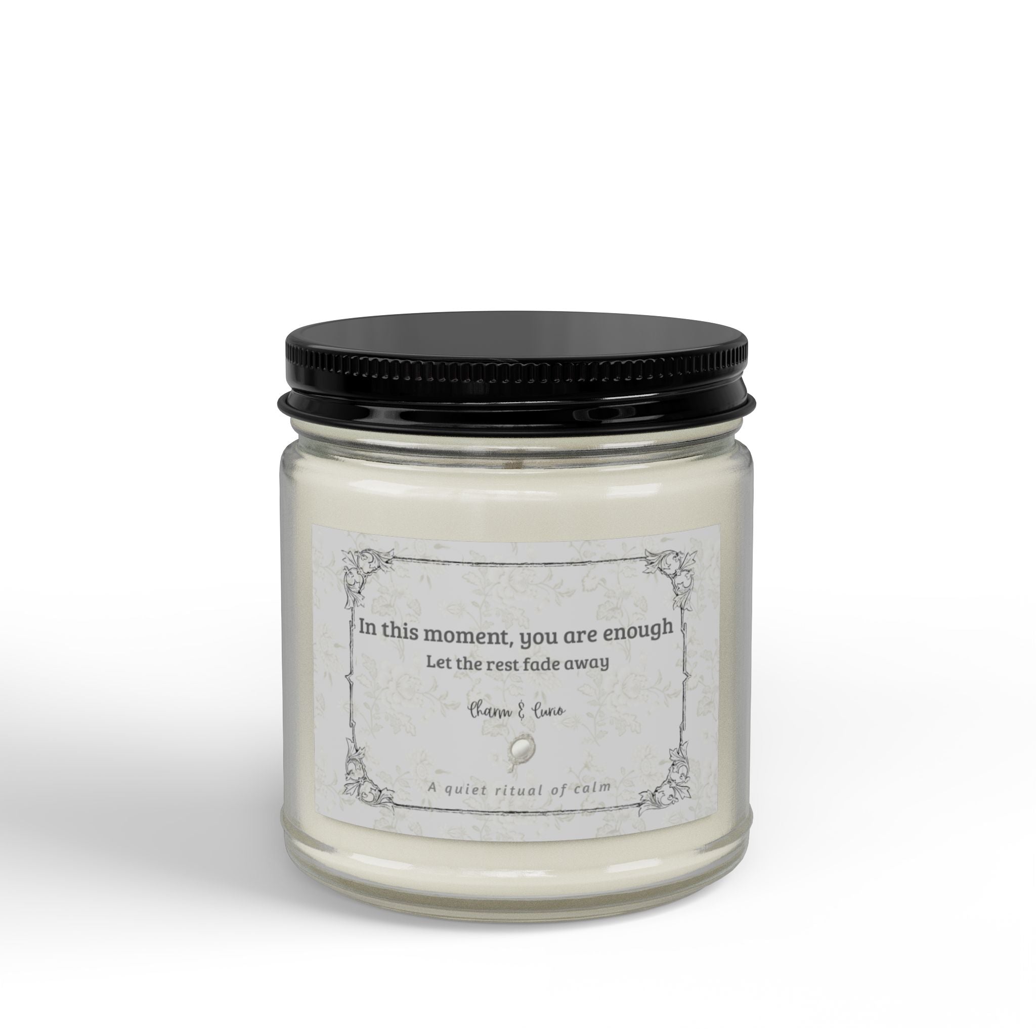 You are Enough Soy Scented Candle Jar – Calming Aromatherapy Candle with Black Lid (4 oz) Vert Ancient