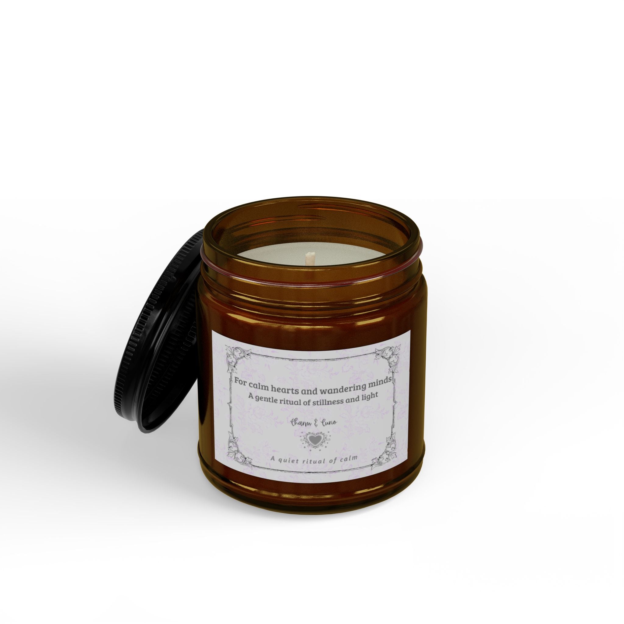Calm Hearts Soy Scented Candle (4oz) – Amber Jar with Black Lid - Rose