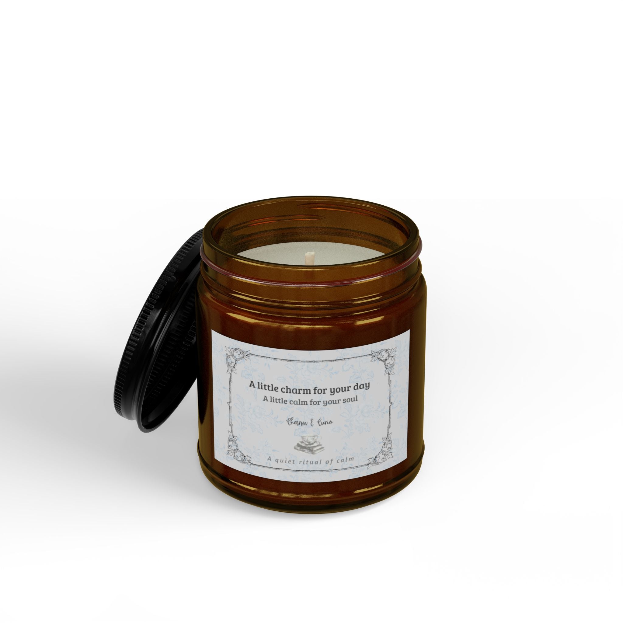 Charm Soy Scented Candle - Amber Jar with Black Lid (4oz)  Blu