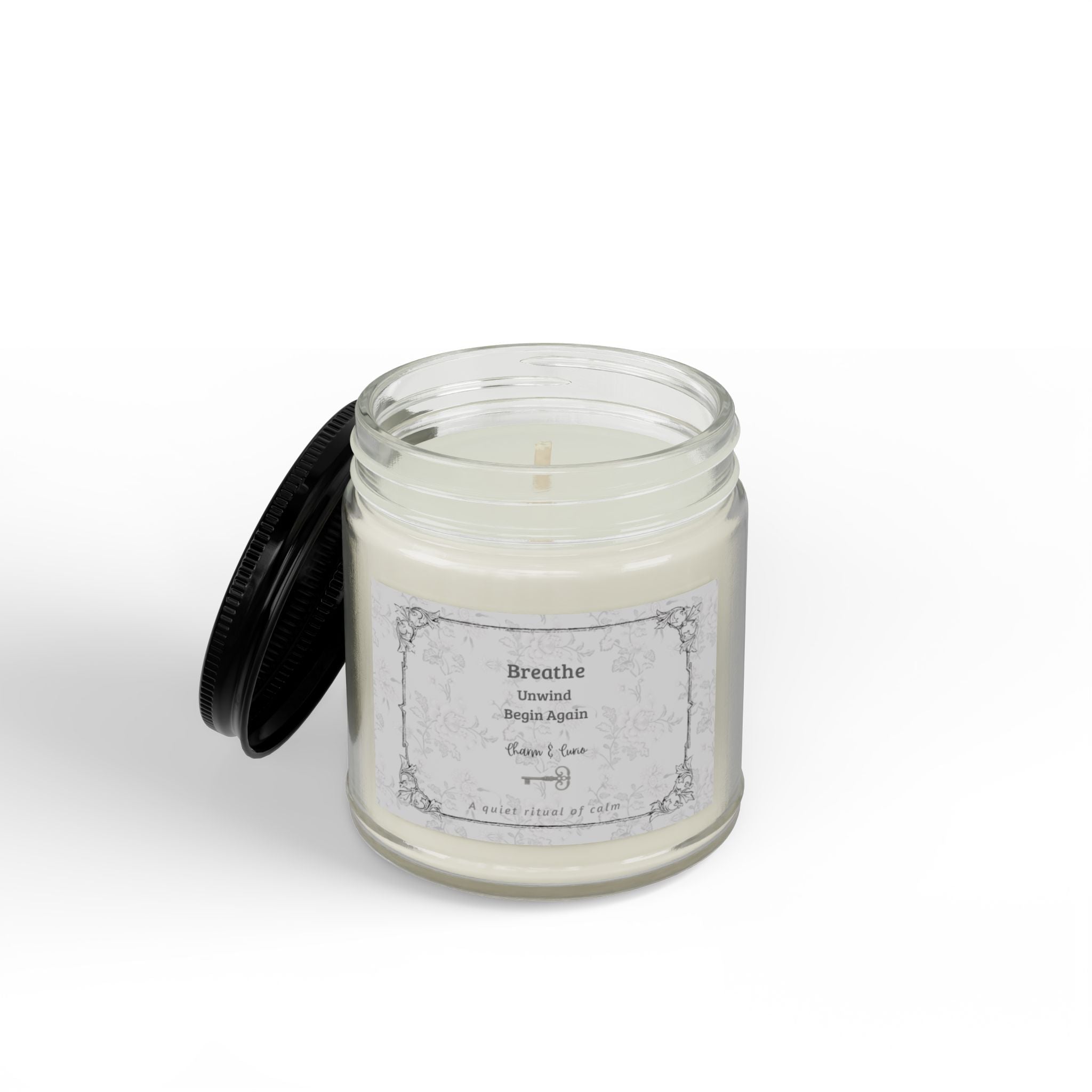 Breathe Scented Soy Candle Jar — Amber Glass with Black Lid (4oz) Grise