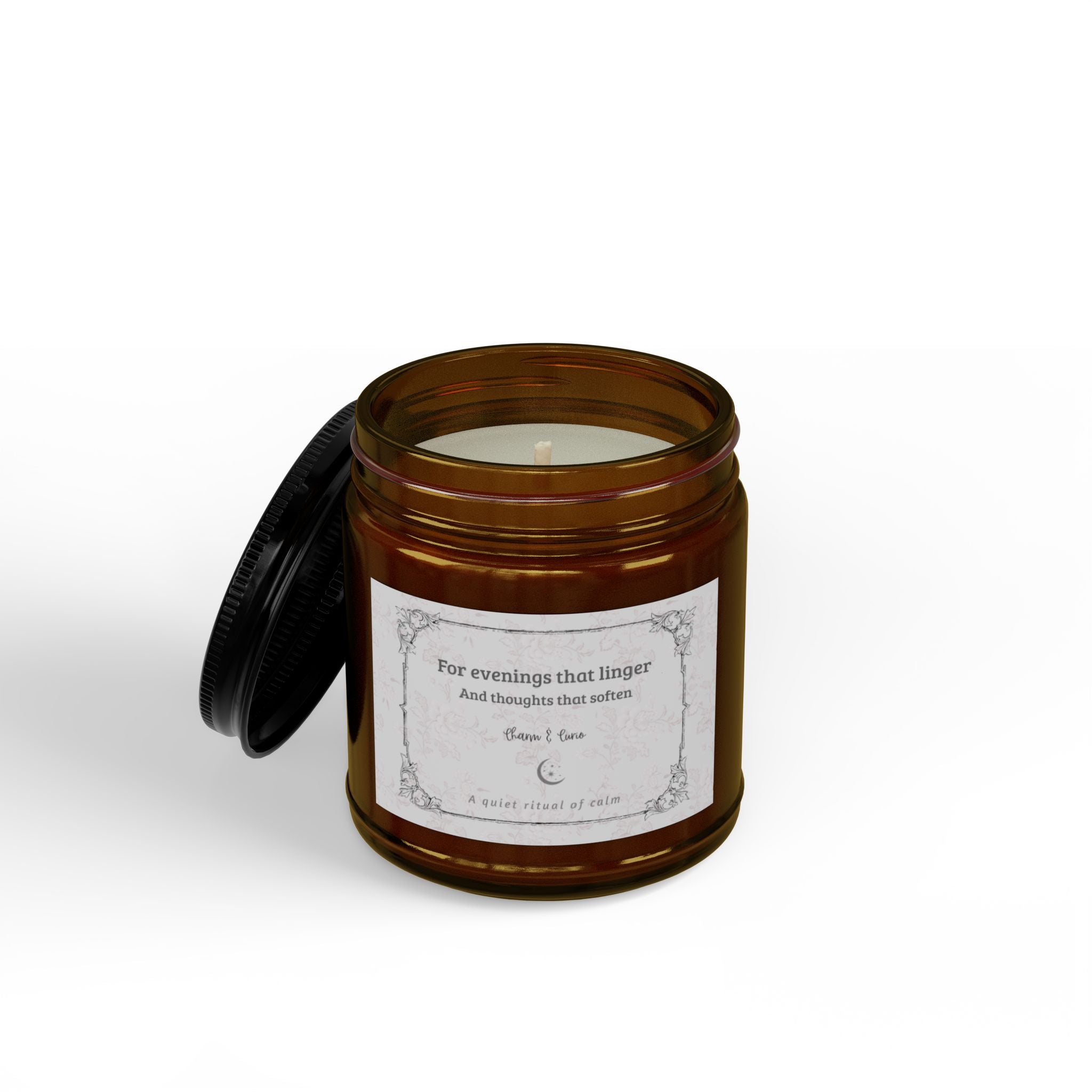 Evenings Linger Soy Scented Candle Jar — Amber Glass with Black Lid (4oz) Rouge Poussiéreux