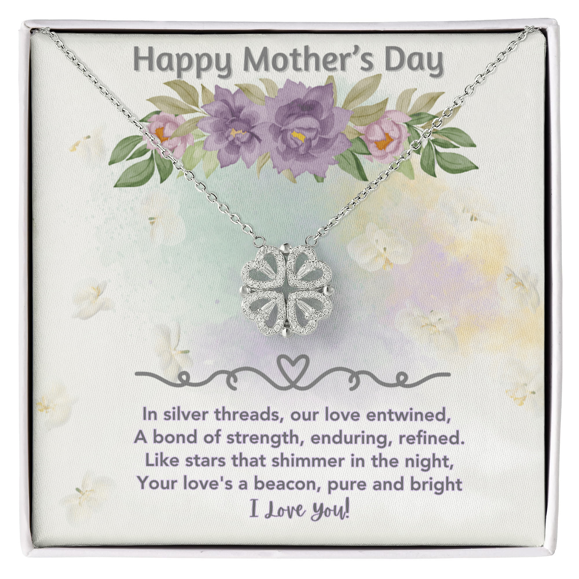 Convertible Clover & Heart Magnetic Necklace for Mom — Interlocking Four Heart Pendant | Meaningful Gift for Mother