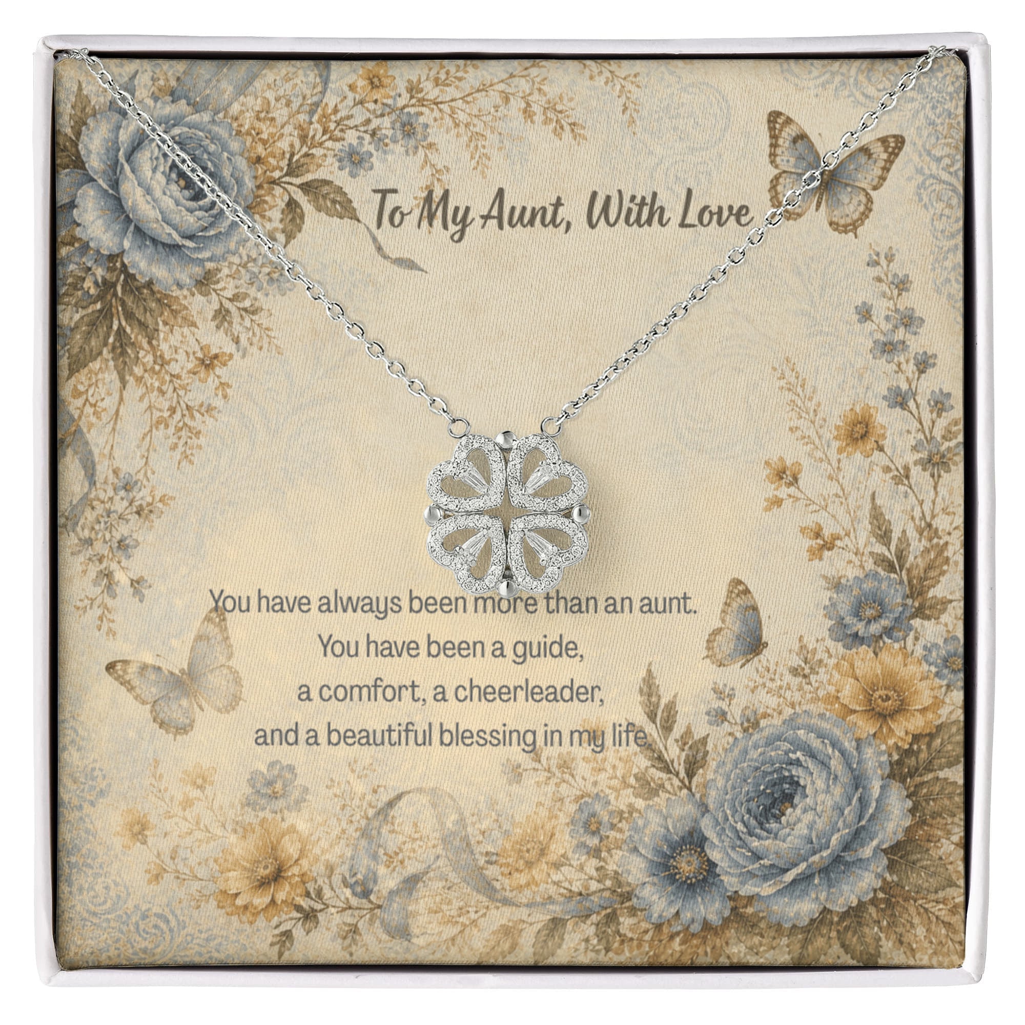 To My Aunt With Love Magnetic Hearts Necklace Botanical & Butterflies
