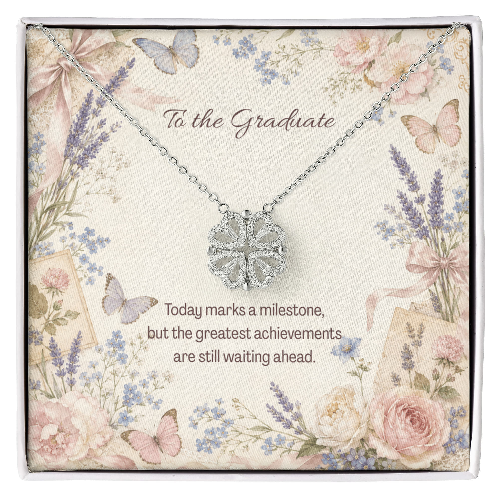 To the Graduate Magnetic Hearts Necklace Bows, Flowers, and Butterflies