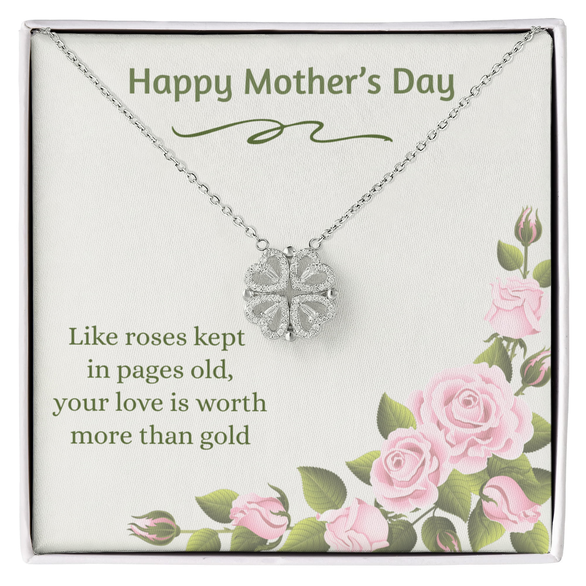 Happy Mother's Day Magnetic Hearts Necklace Roses Kept