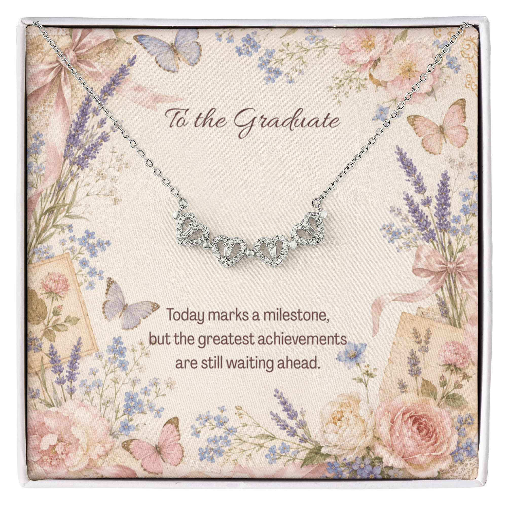 To the Graduate Magnetic Hearts Necklace Bows, Flowers, and Butterflies