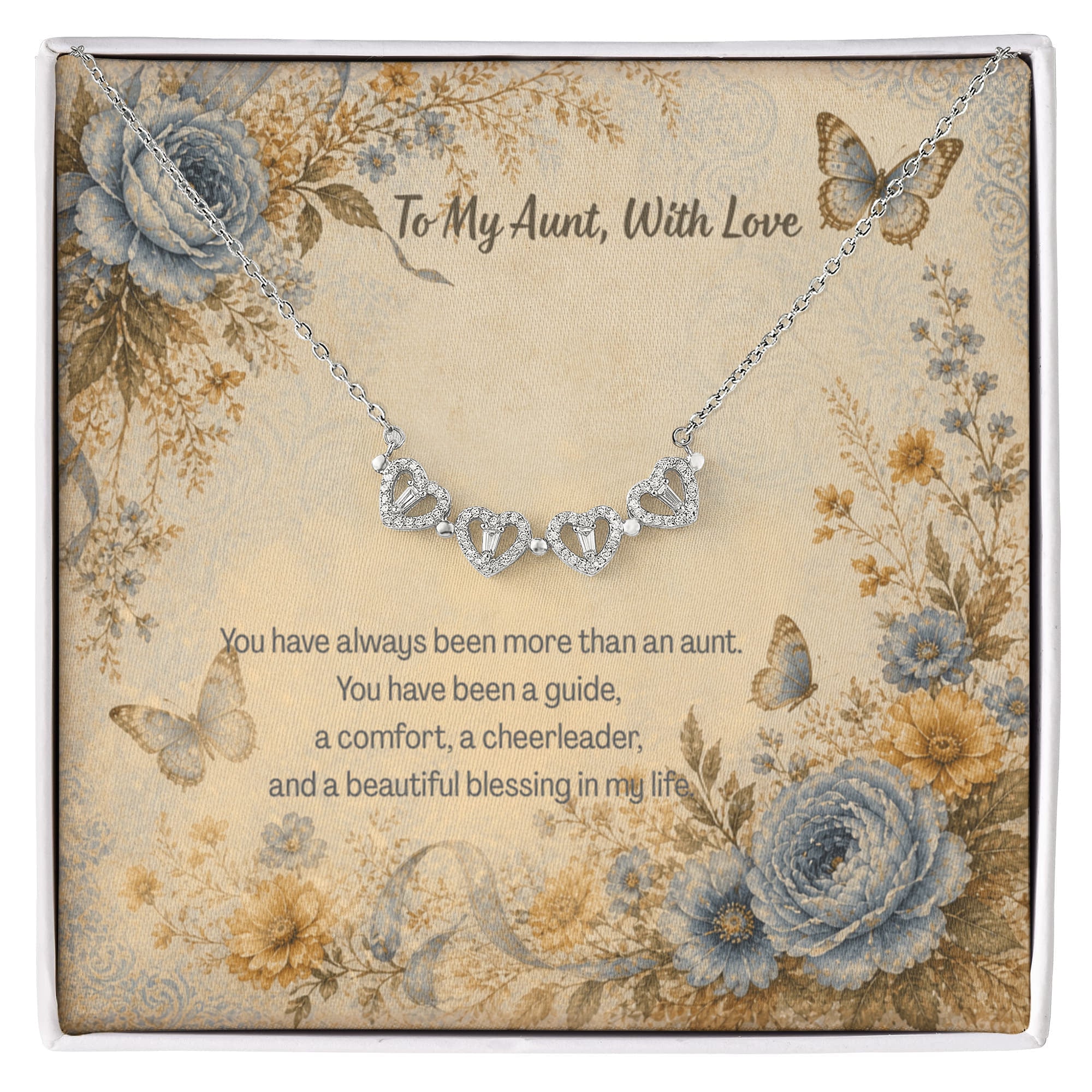 To My Aunt With Love Magnetic Hearts Necklace Botanical & Butterflies