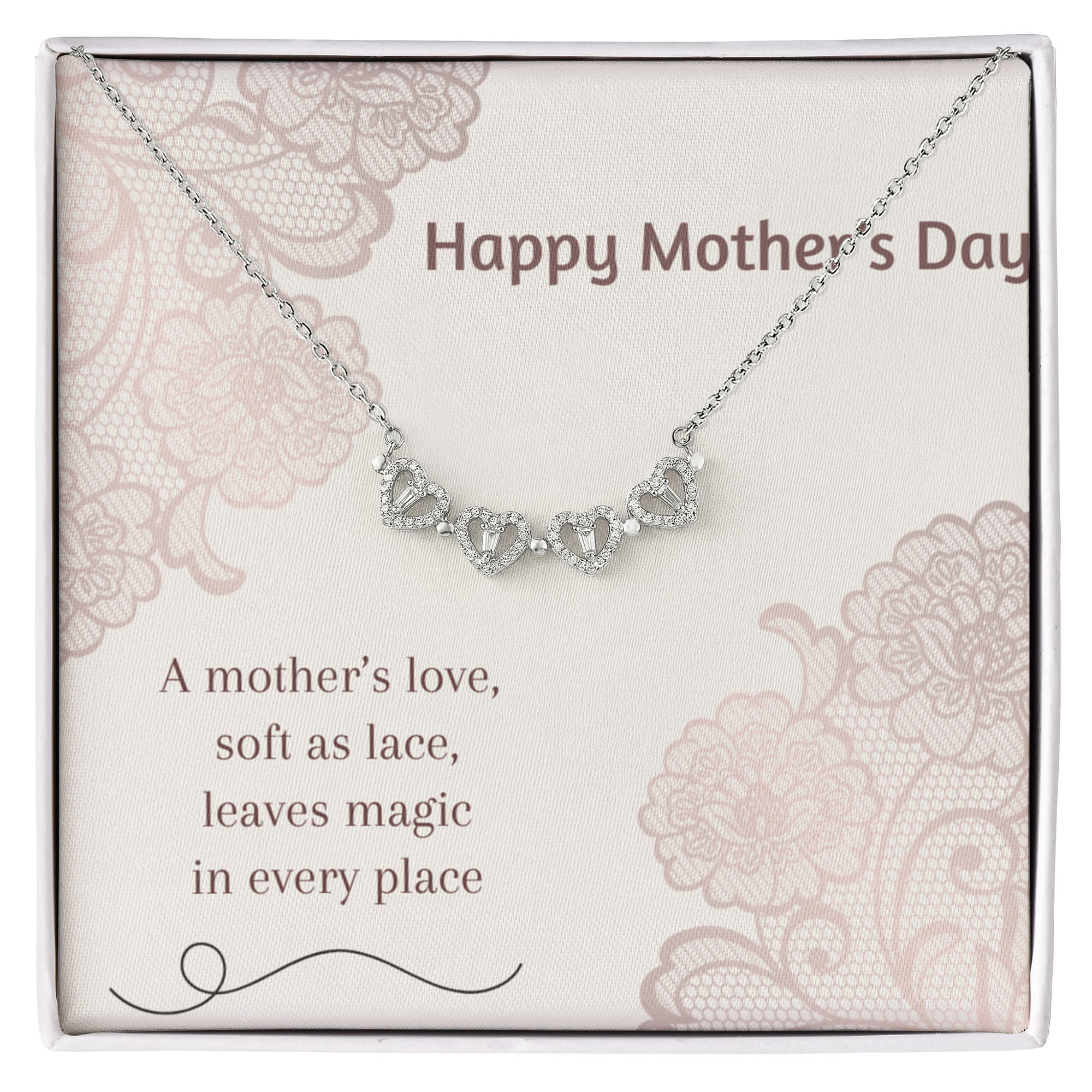 Happy Mother's Day Magnetic Hearts Necklace - Mother's Love Soft as Lace