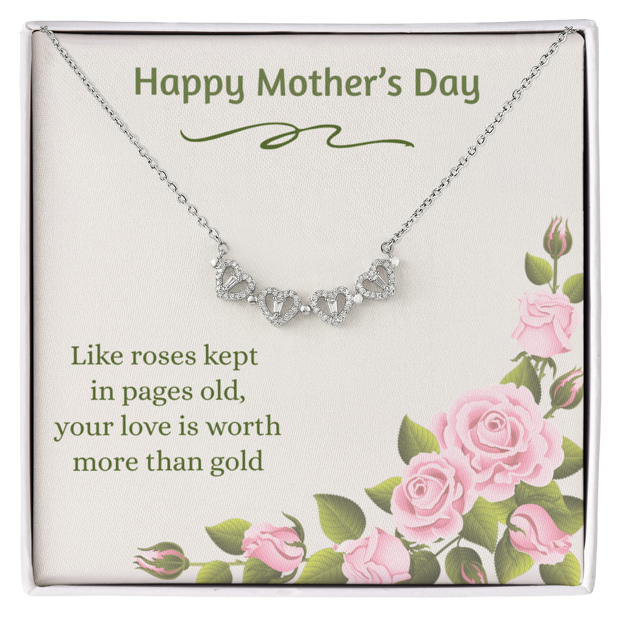 Happy Mother's Day Magnetic Hearts Necklace Roses Kept