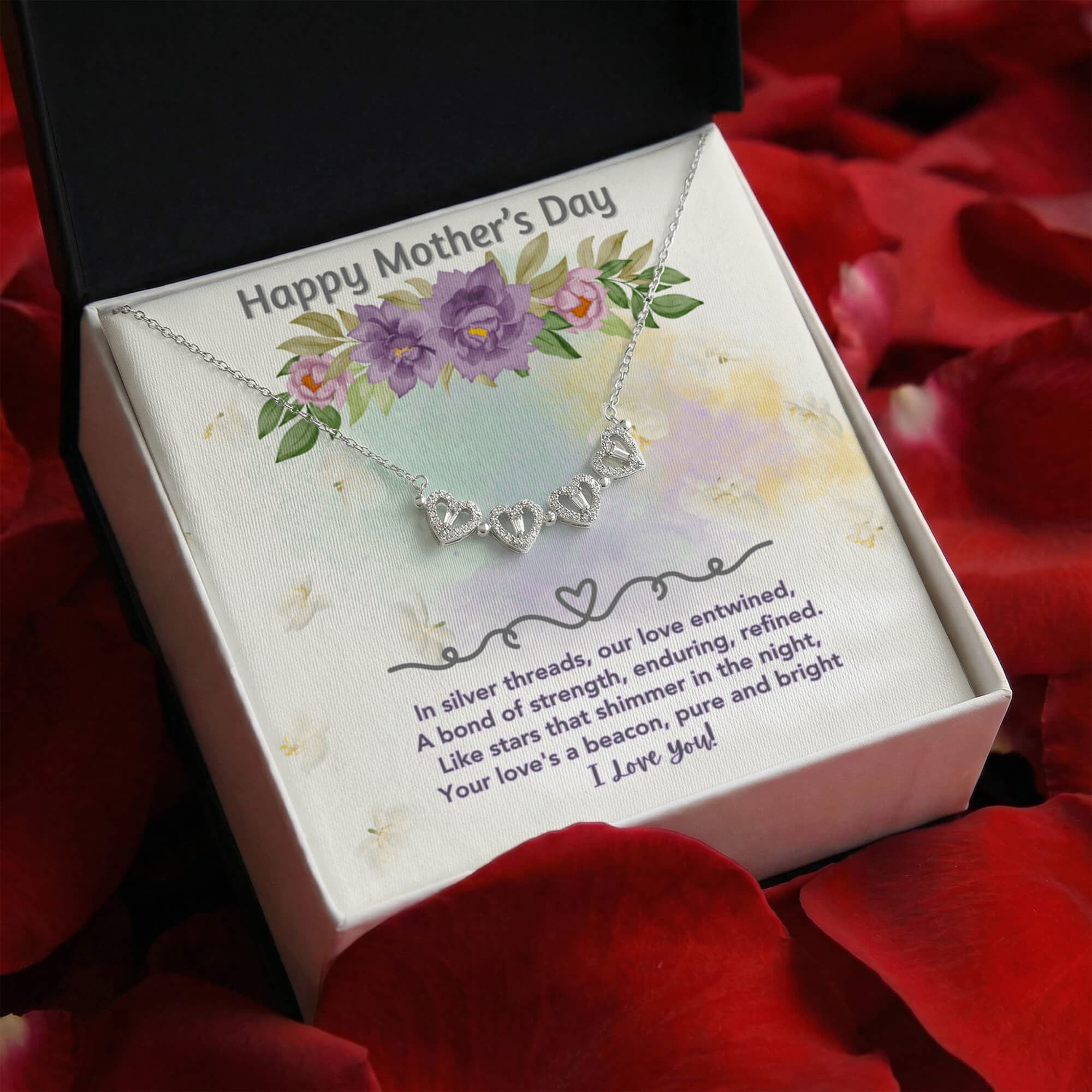 Convertible Clover & Heart Magnetic Necklace for Mom — Interlocking Four Heart Pendant | Meaningful Gift for Mother