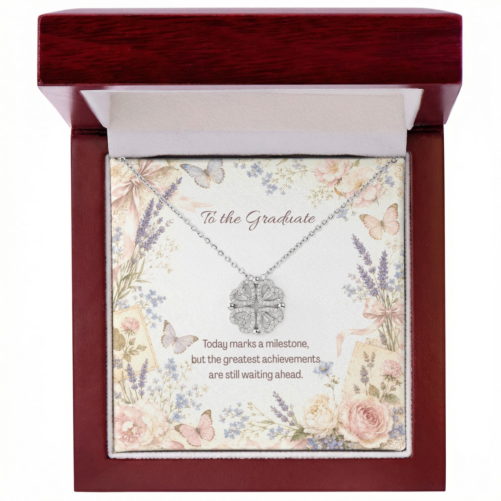 To the Graduate Magnetic Hearts Necklace Bows, Flowers, and Butterflies