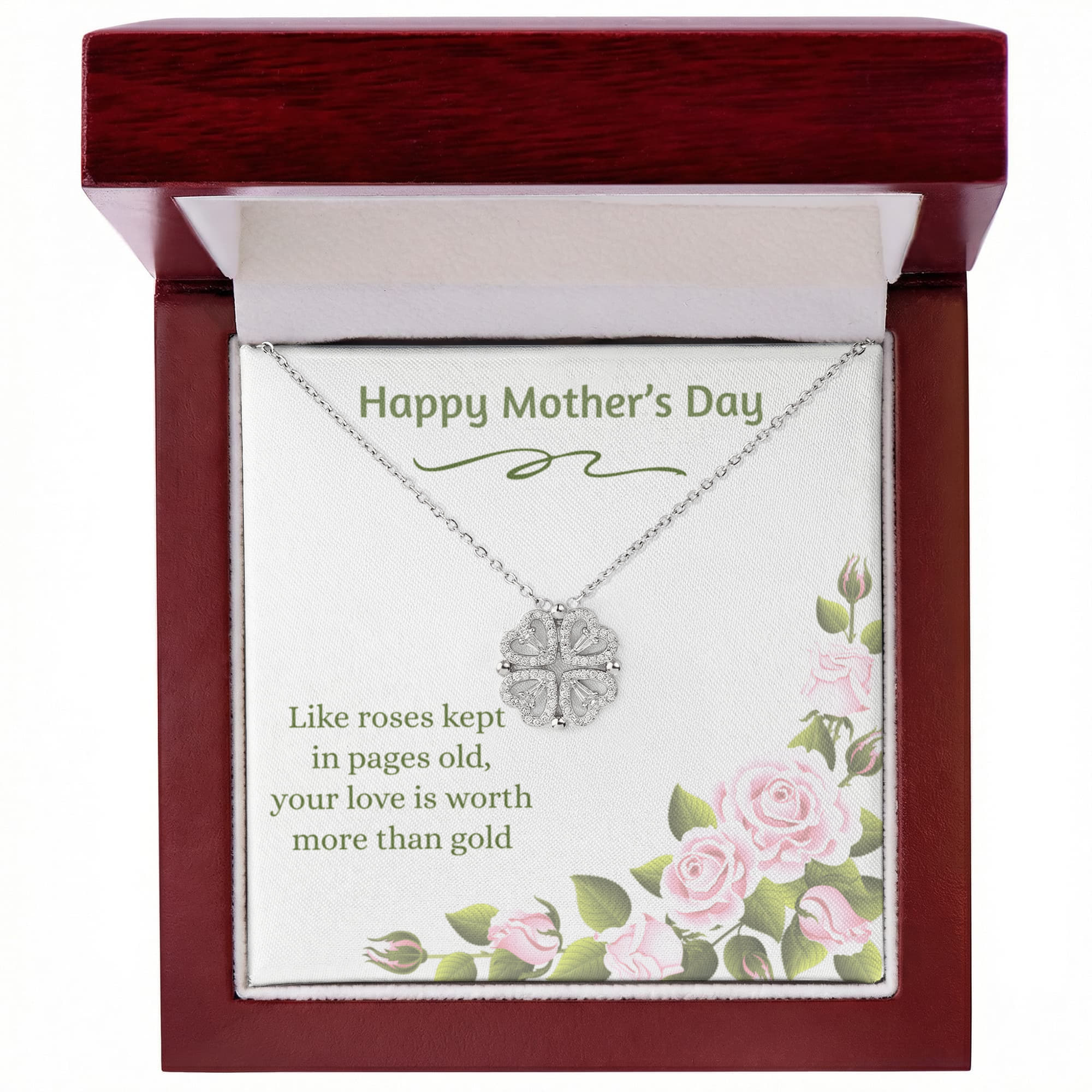 Happy Mother's Day Magnetic Hearts Necklace Roses Kept