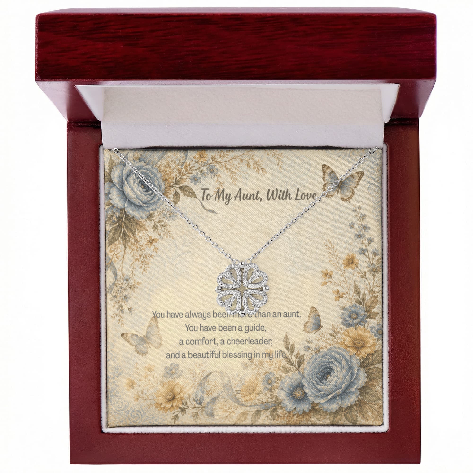 To My Aunt With Love Magnetic Hearts Necklace Botanical & Butterflies