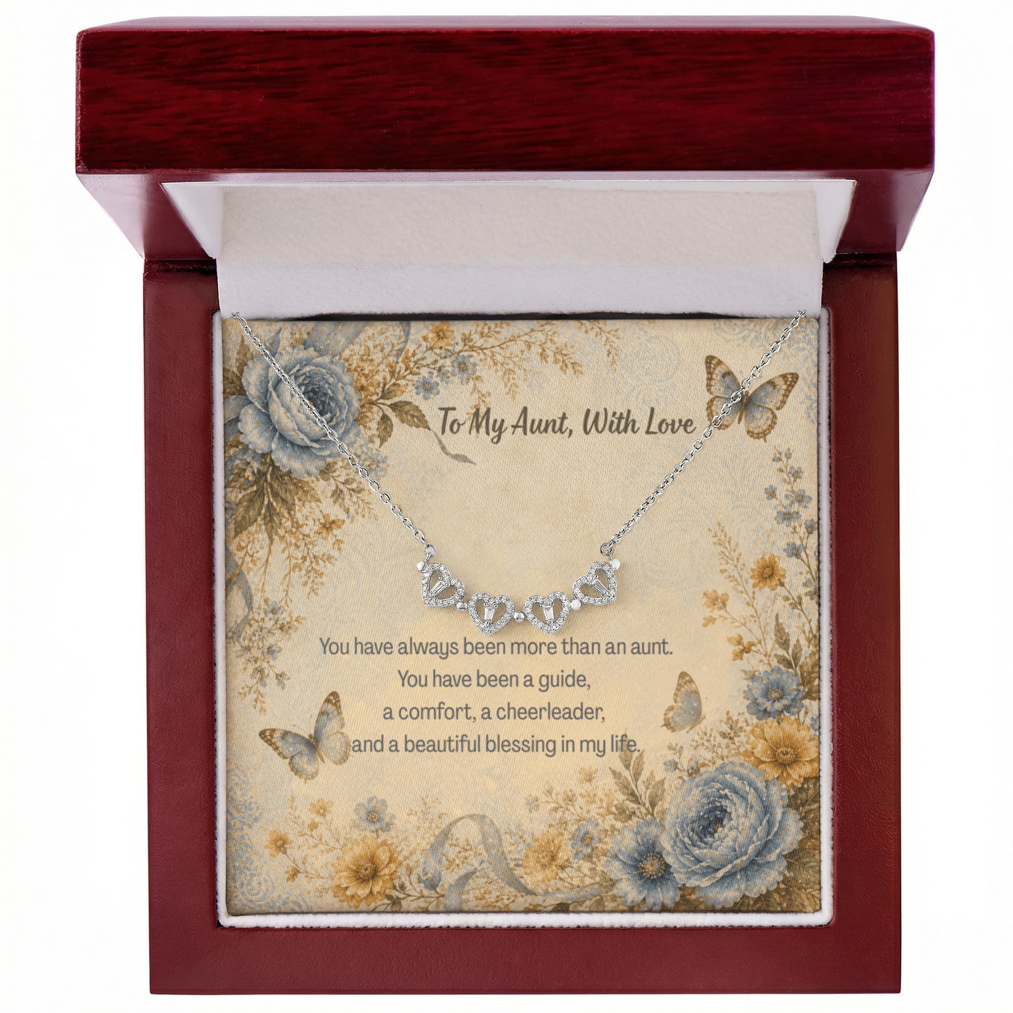 To My Aunt With Love Magnetic Hearts Necklace Botanical & Butterflies