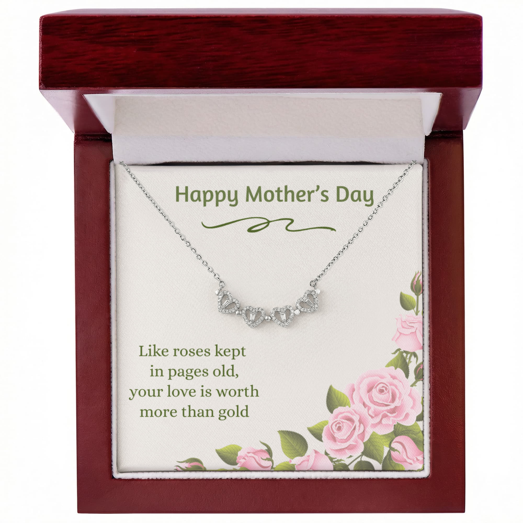 Happy Mother's Day Magnetic Hearts Necklace Roses Kept