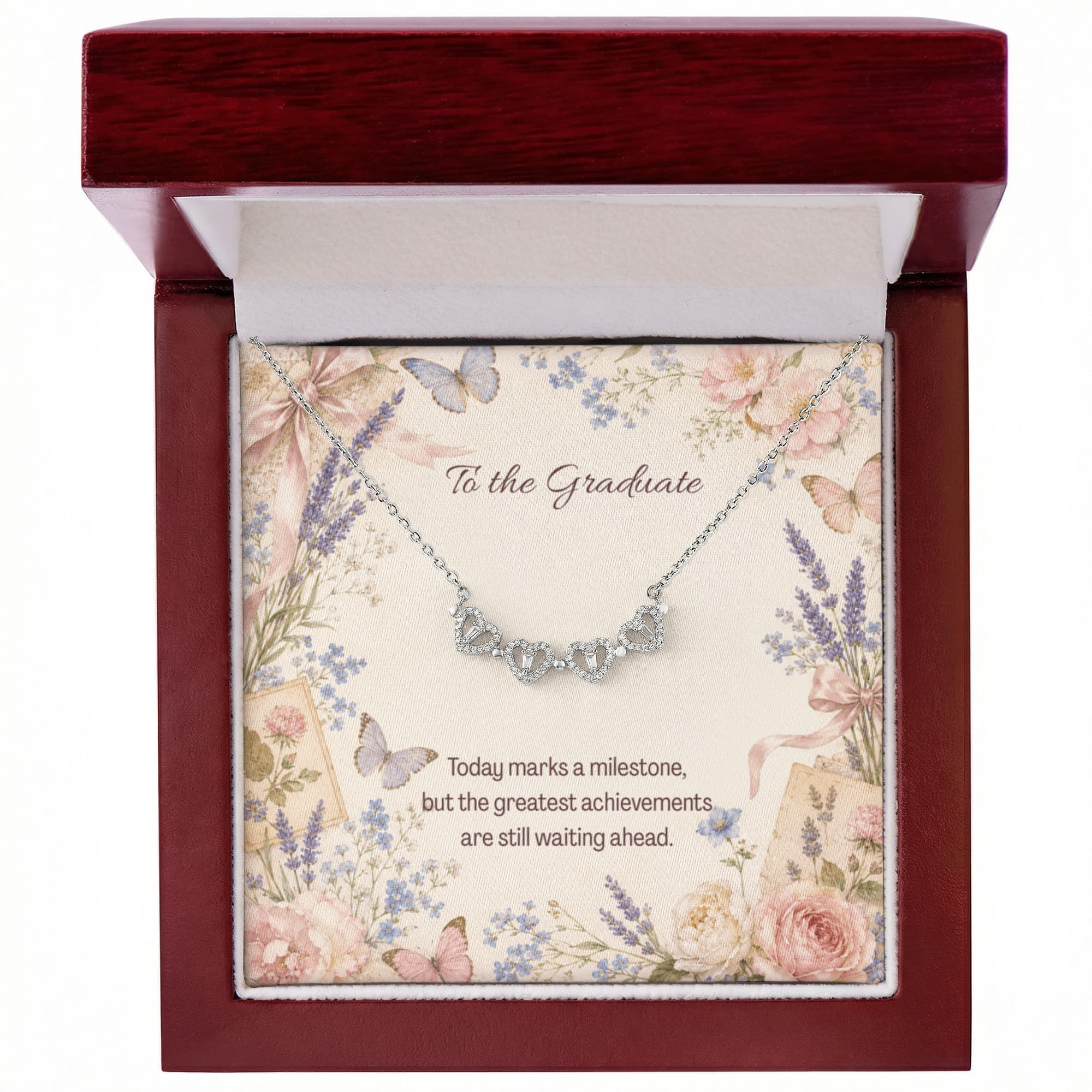 To the Graduate Magnetic Hearts Necklace Bows, Flowers, and Butterflies