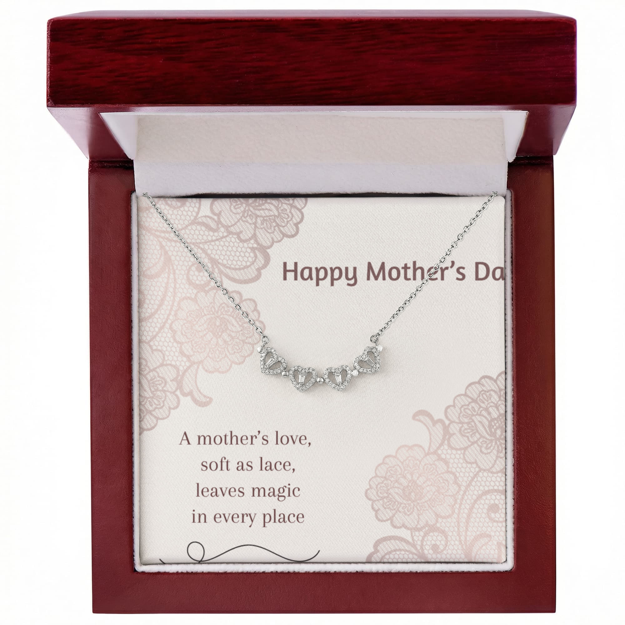 Happy Mother's Day Magnetic Hearts Necklace - Mother's Love Soft as Lace