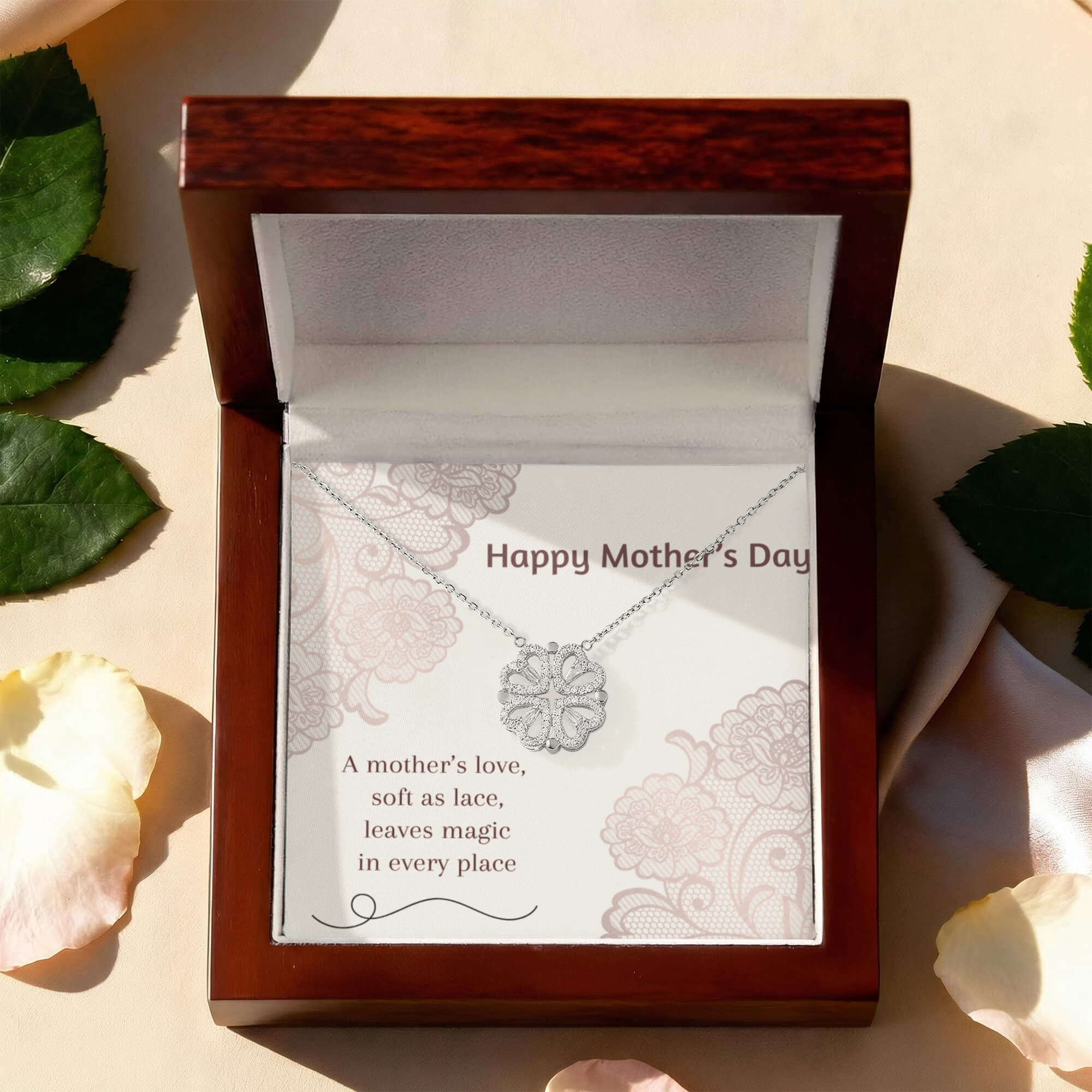 Happy Mother's Day Magnetic Hearts Necklace - Mother's Love Soft as Lace