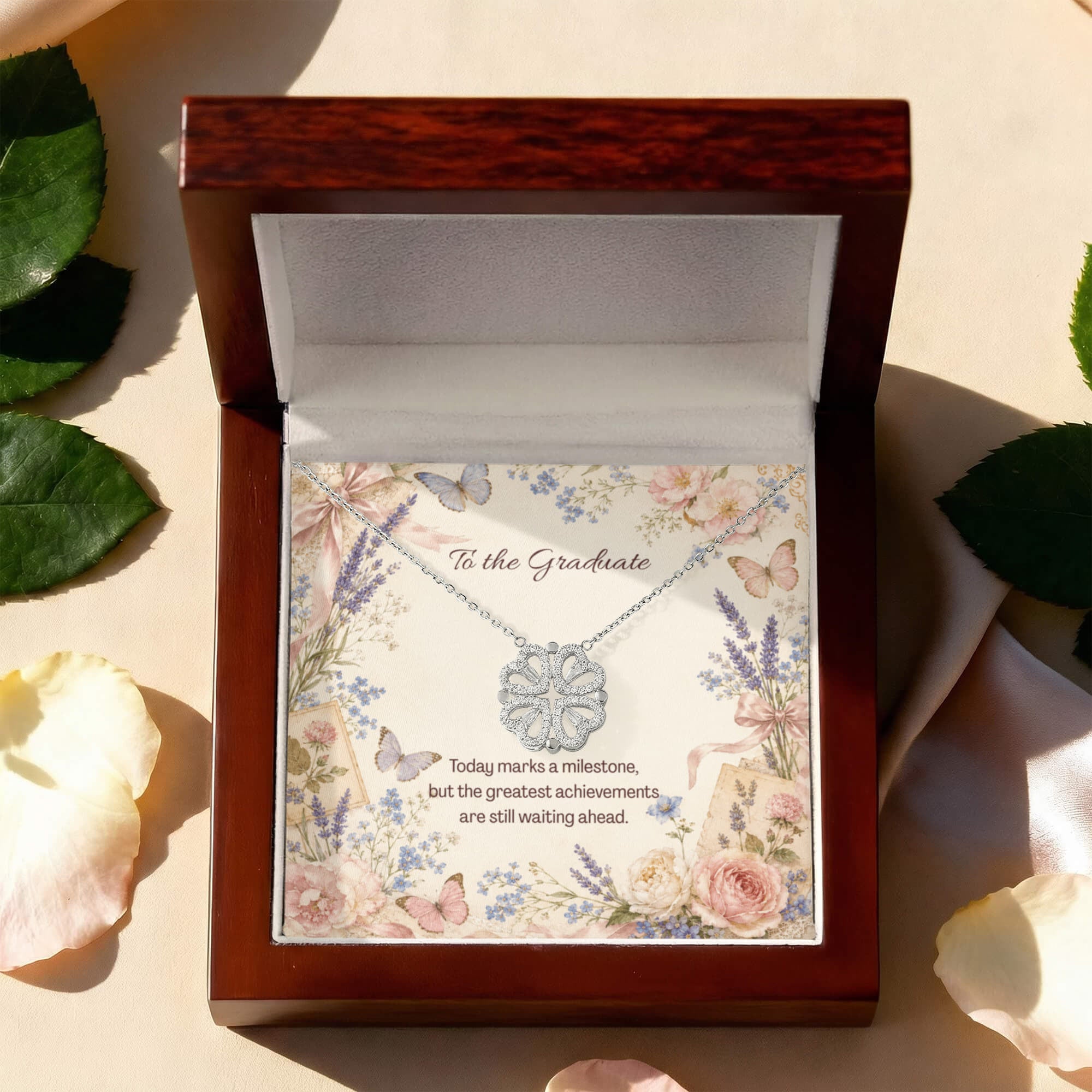 To the Graduate Magnetic Hearts Necklace Bows, Flowers, and Butterflies