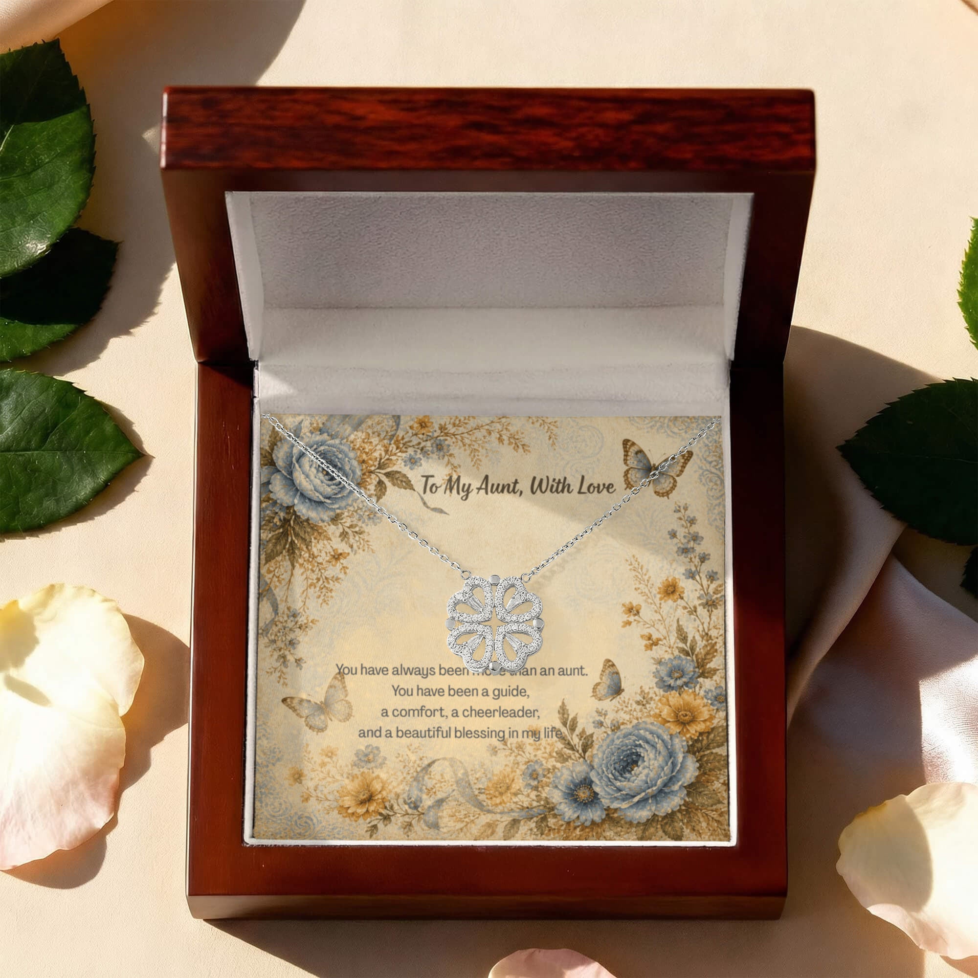 To My Aunt With Love Magnetic Hearts Necklace Botanical & Butterflies
