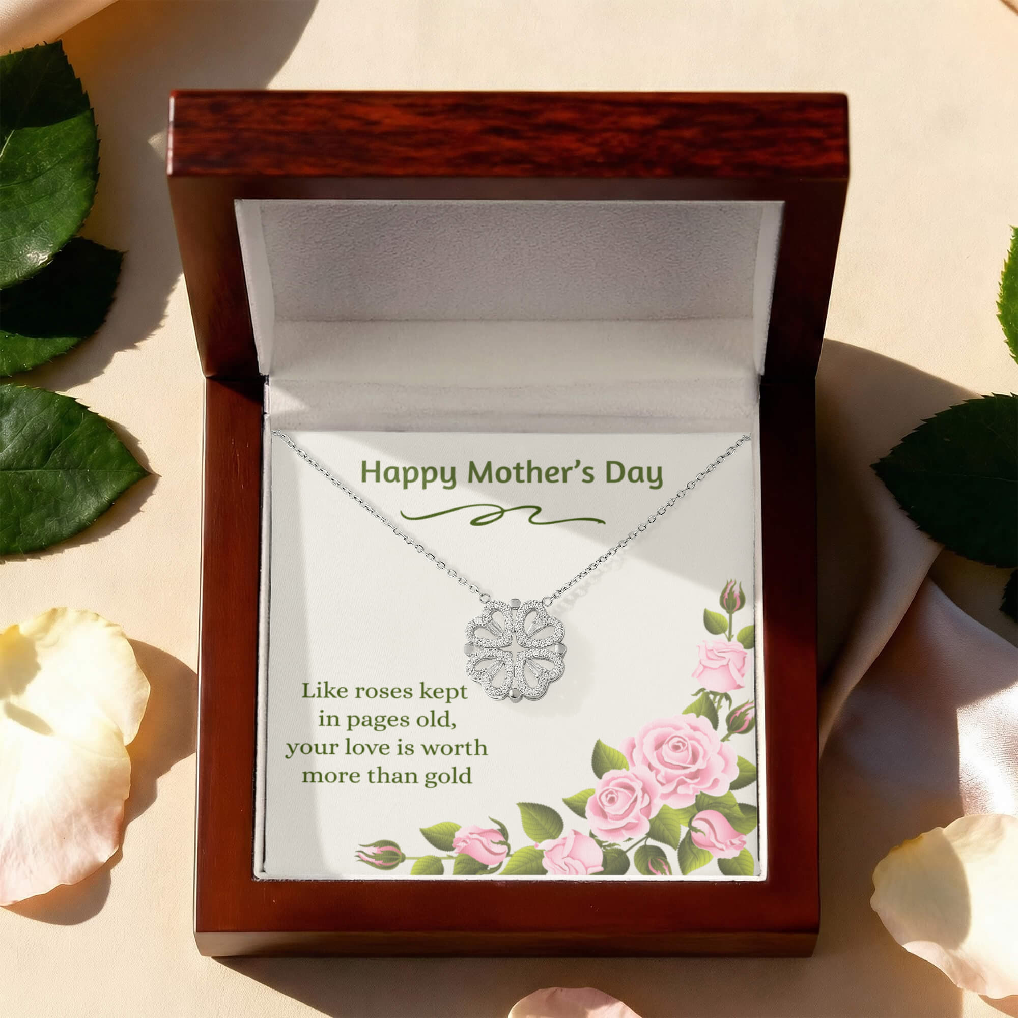 Happy Mother's Day Magnetic Hearts Necklace Roses Kept