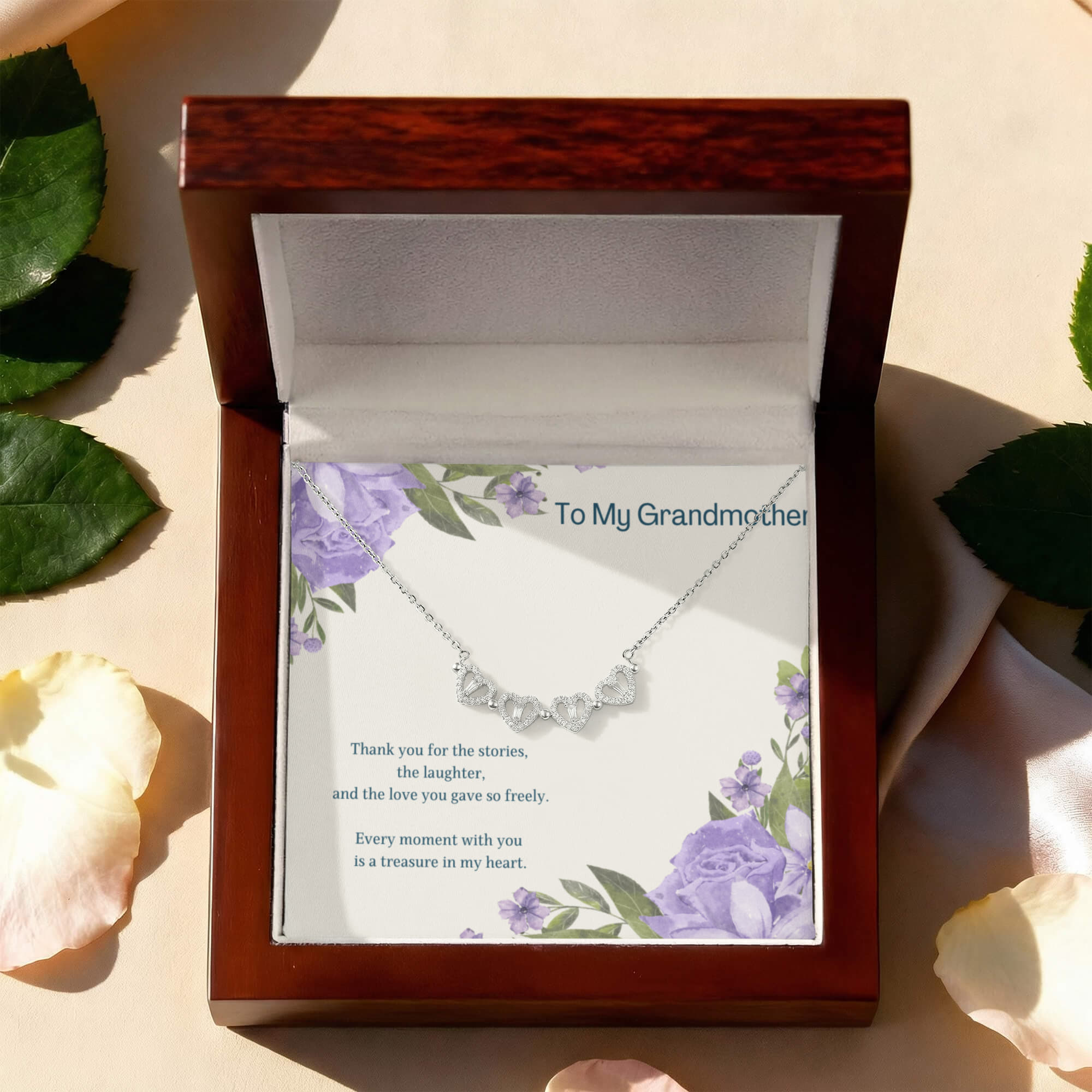 To My Grandmother Magnetic Hearts Necklace – Mother's Day Gift for Grandma – Meaningful Jewelry with Message Card