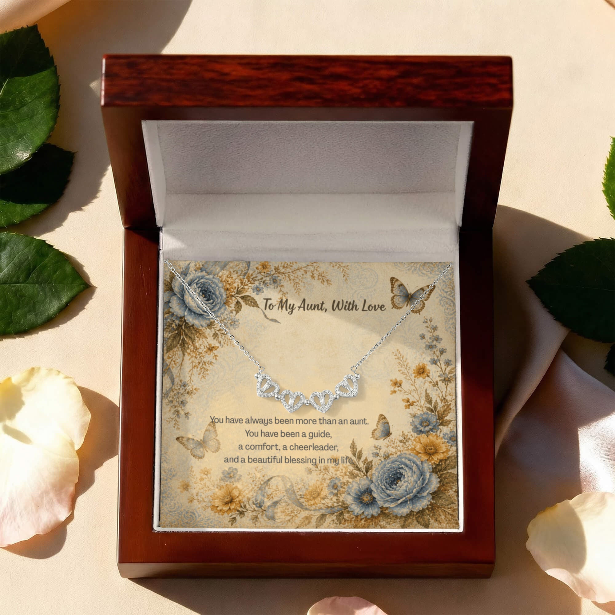 To My Aunt With Love Magnetic Hearts Necklace Botanical & Butterflies