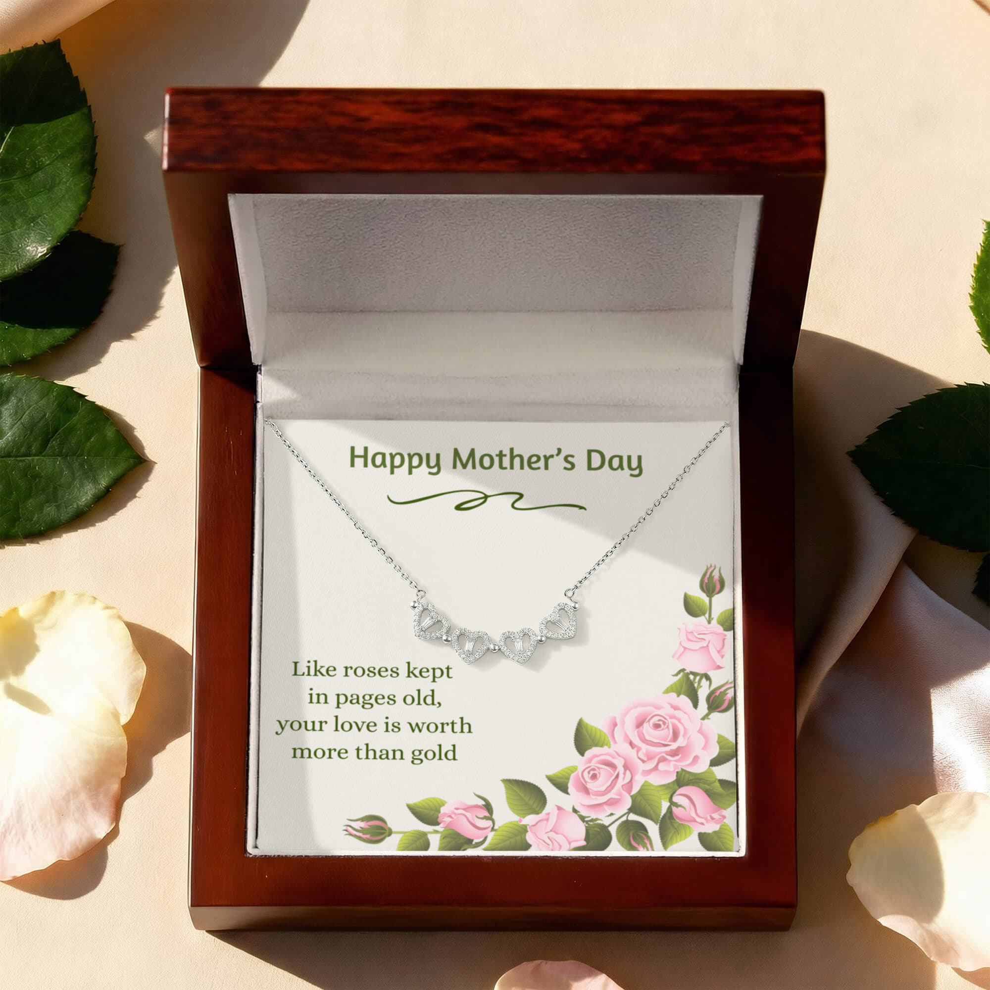 Happy Mother's Day Magnetic Hearts Necklace Roses Kept