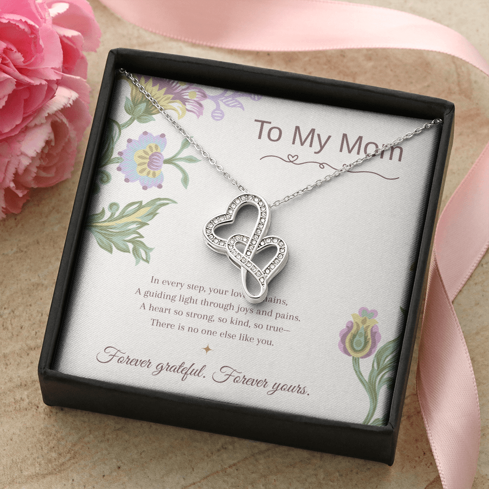 To My Mom Heart-to-Heart Necklace – Mother's Day Gift – Meaningful Jewelry with Message Card – Gift for Mom from Daughter or Son