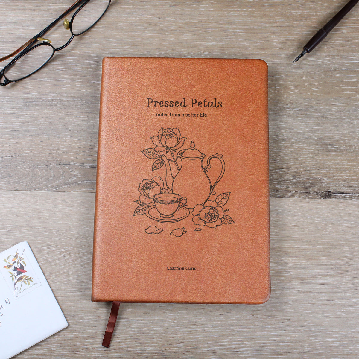 Pressed Petals – Vintage Rose & Tea Engraved Leather Journal