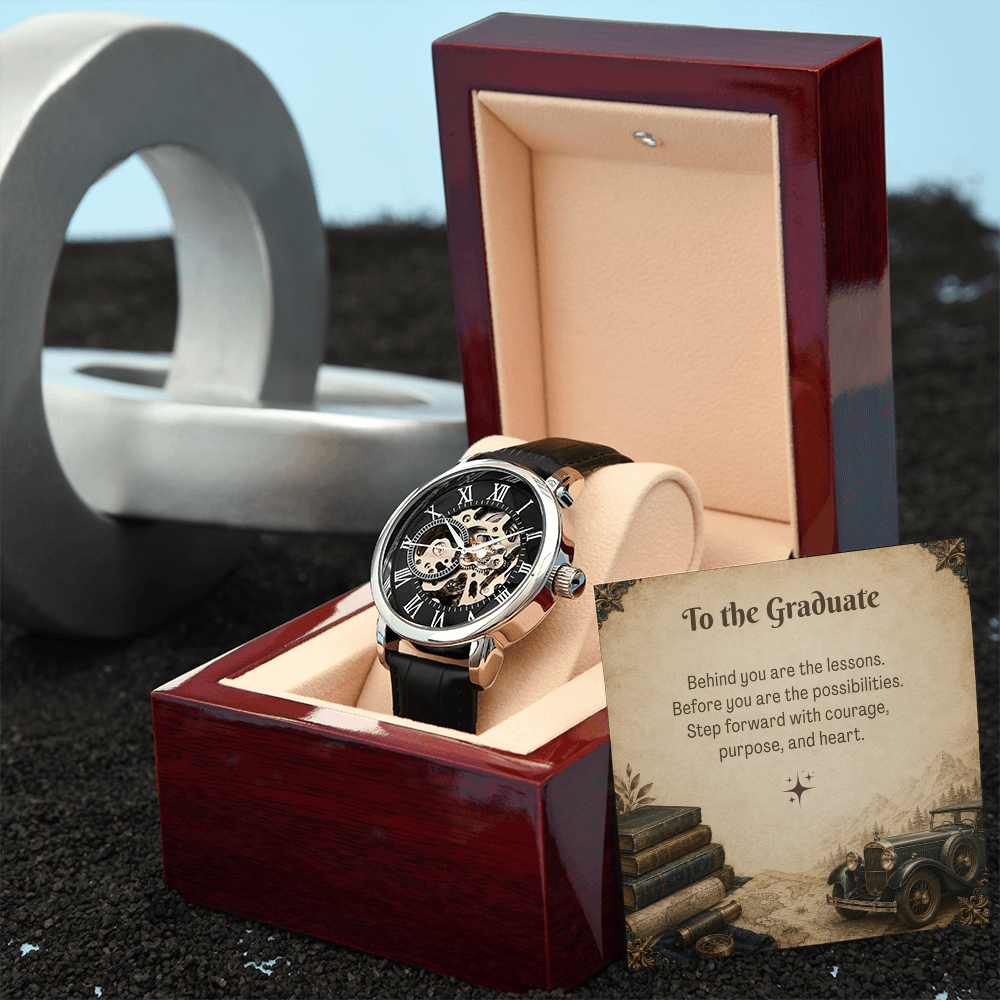 To The Graduate Openwork Watch Vintage Car and Books Design