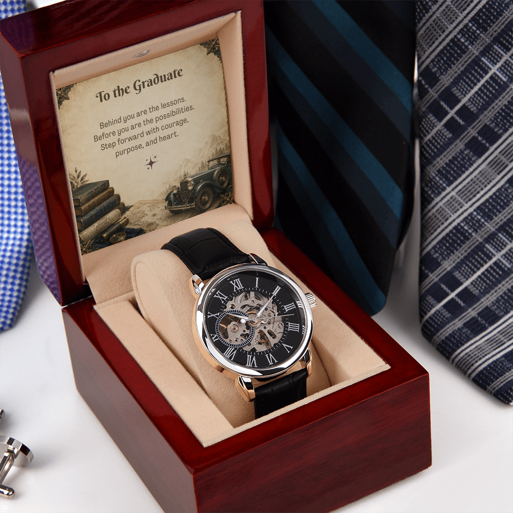 To The Graduate Openwork Watch Vintage Car and Books Design