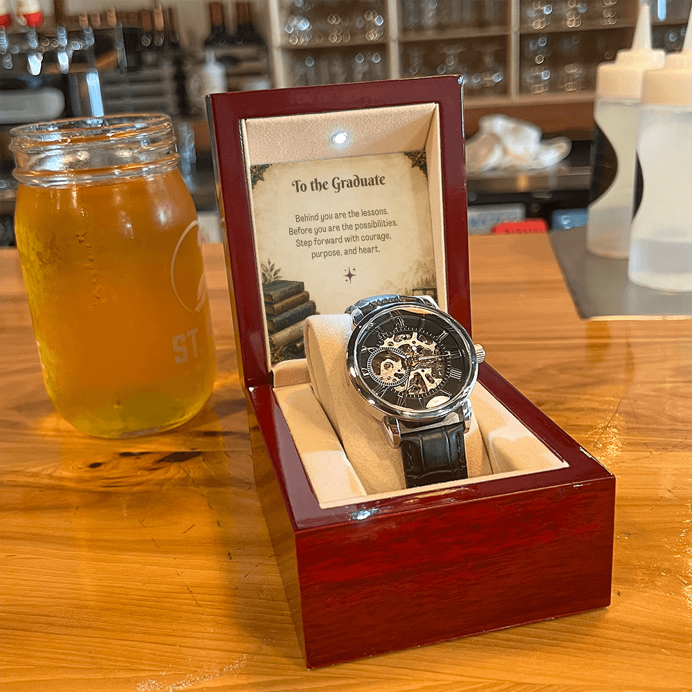To The Graduate Openwork Watch Vintage Car and Books Design