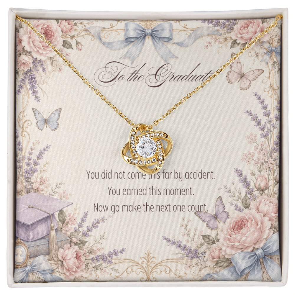 To The Graduate Love Knot Necklace Books, Flowers, and Butterflies
