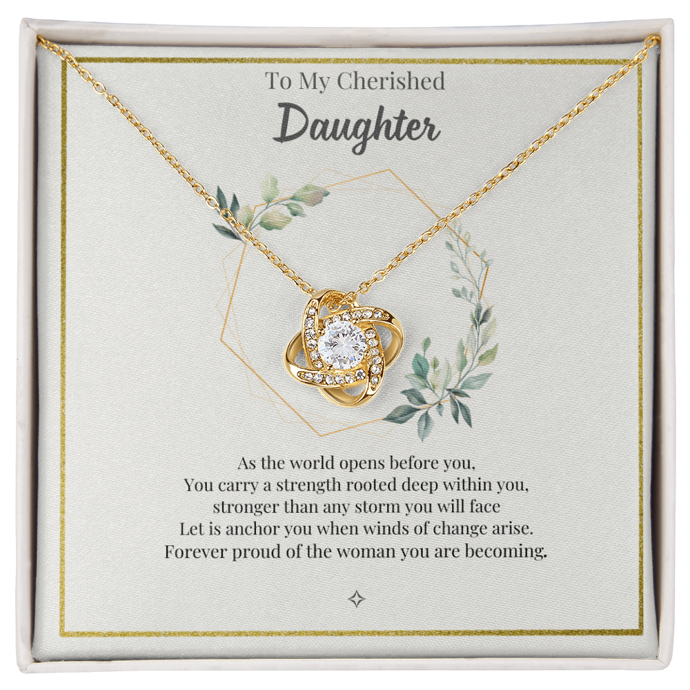 To My Cherished Daughter — An Heirloom of Love | Love Knot Necklace Gift From Mom or Dad
