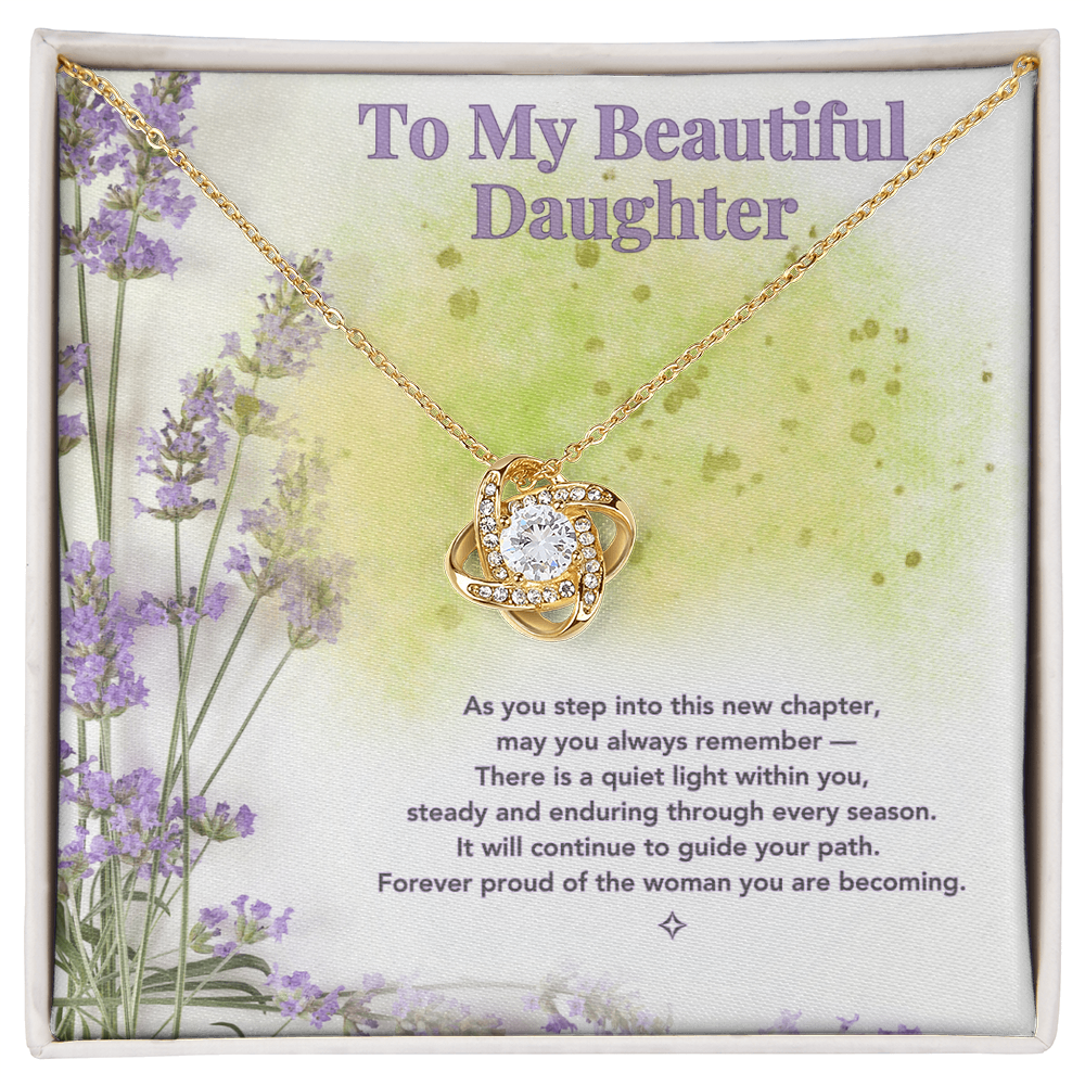 To My Beautiful Daughter — A Lavender Keepsake of Love | Love Knot Necklace Gift From Mom or Dad