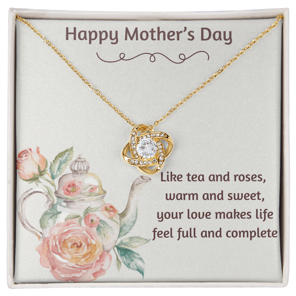 Happy Mother's Day Love Knot Necklace Tea and Roses