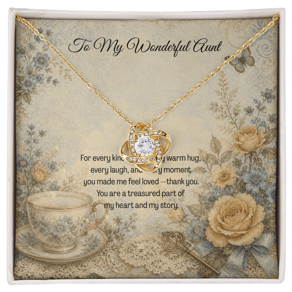 To  My Wonderful Aunt Love Knot Necklace Teacup Botanical