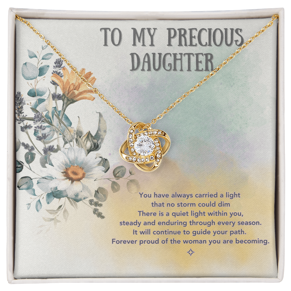 To My Precious Daughter — A Keepsake of Love & Light | Love Knot Necklace Gift From Mom or Dad