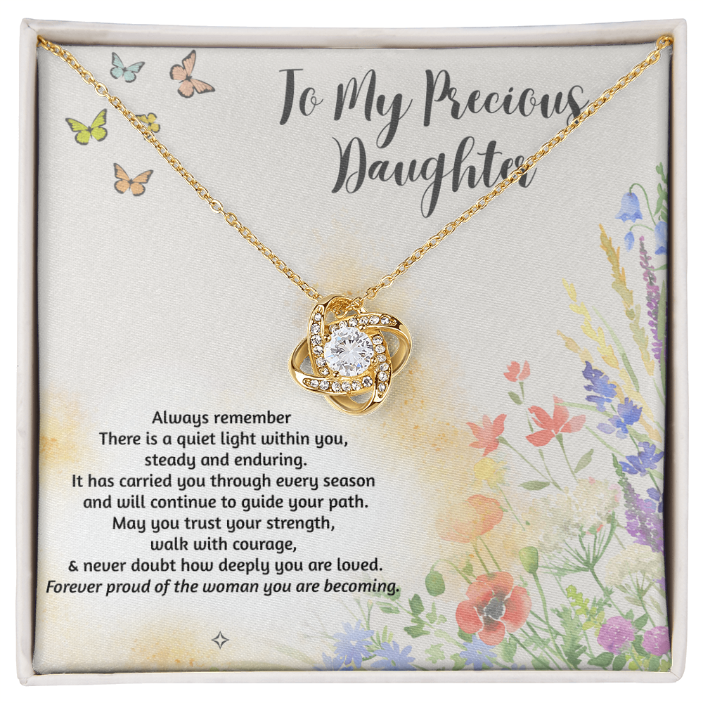 To My Precious Daughter — As You Spread Your Wings | Love Knot Necklace From Mom or Dad